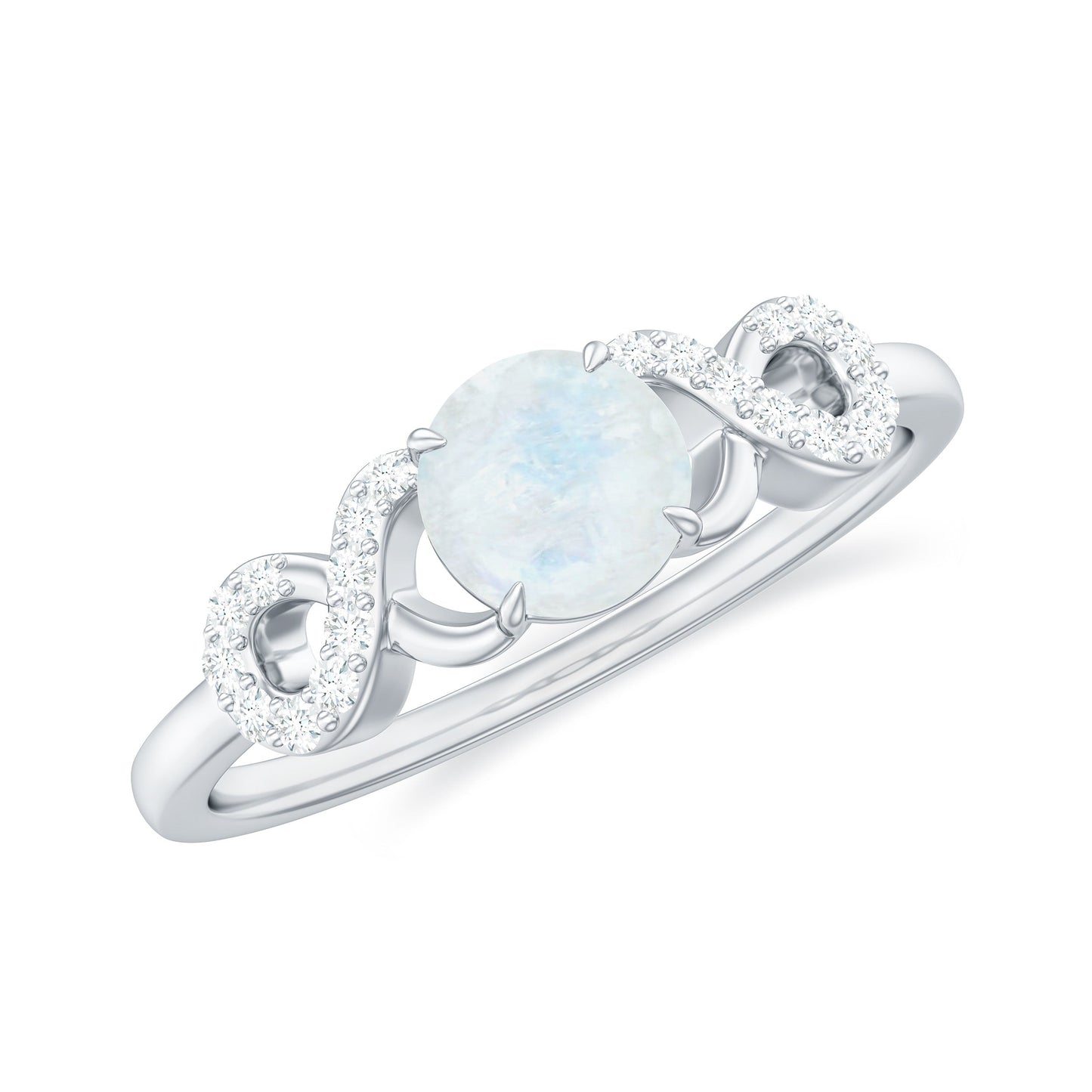 0.37 Carat Natural Moonstone Engagement Ring with Criss Cross Diamond