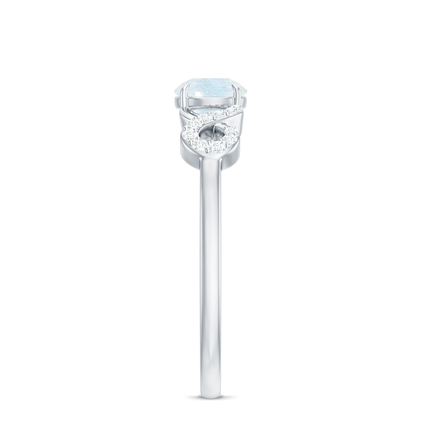 0.37 Carat Natural Moonstone Engagement Ring with Criss Cross Diamond