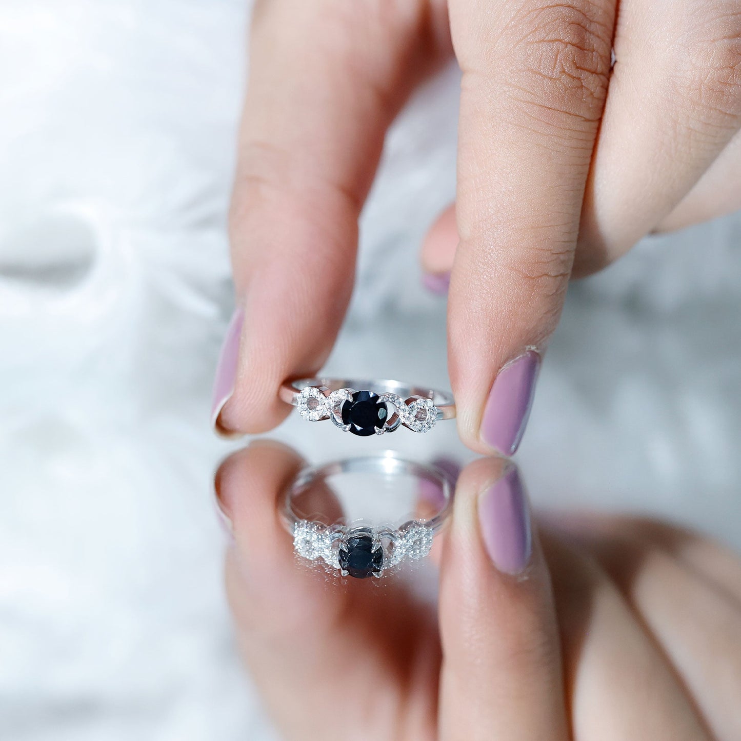 0.45 Carat Black Onyx and Diamond Criss Cross Engagement Ring