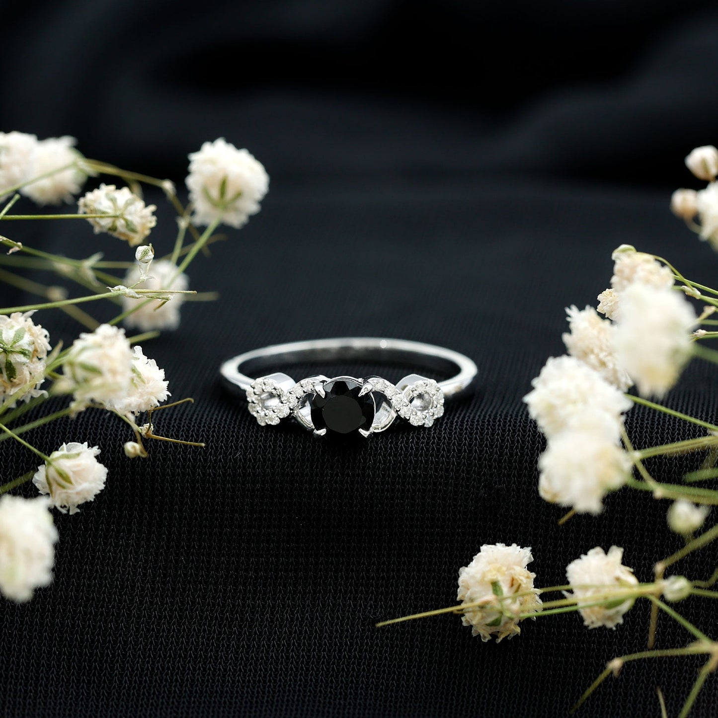 0.45 Carat Black Onyx and Diamond Criss Cross Engagement Ring