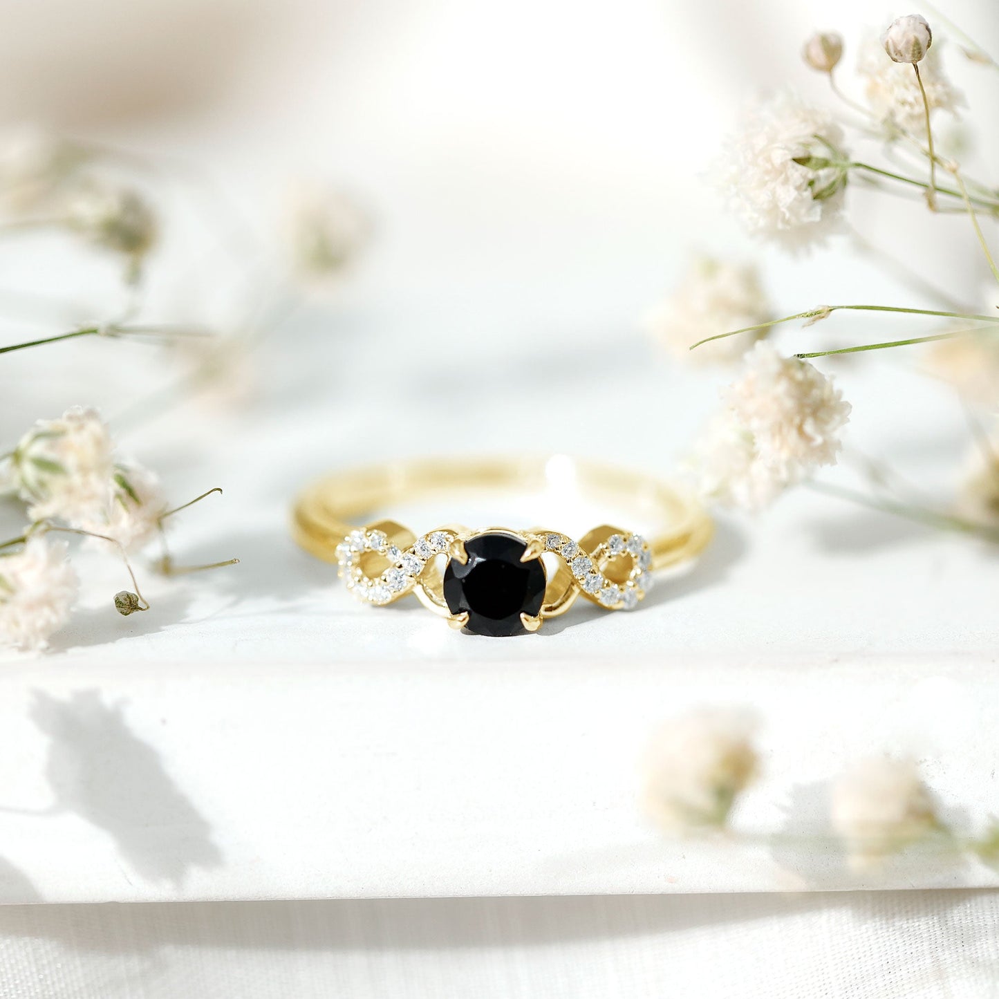 0.45 Carat Black Onyx and Diamond Criss Cross Engagement Ring