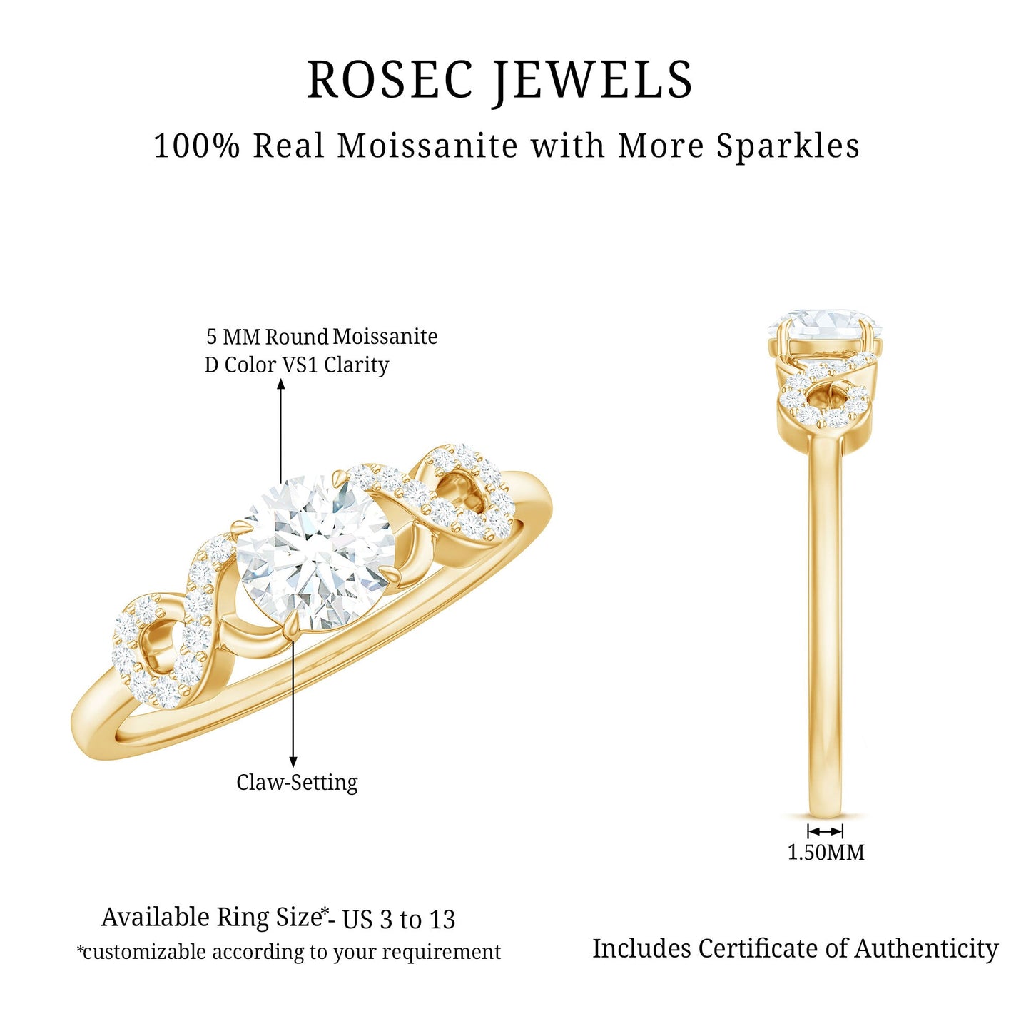 Certified Round Moissanite Infinity Promise Ring for Her