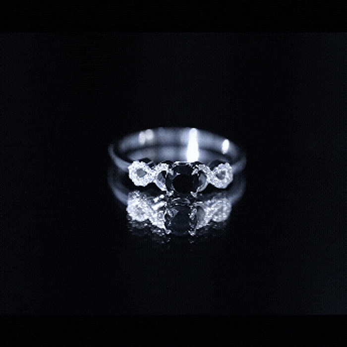 Natural Black Spinel Promise Ring with Diamond Infinity Knot
