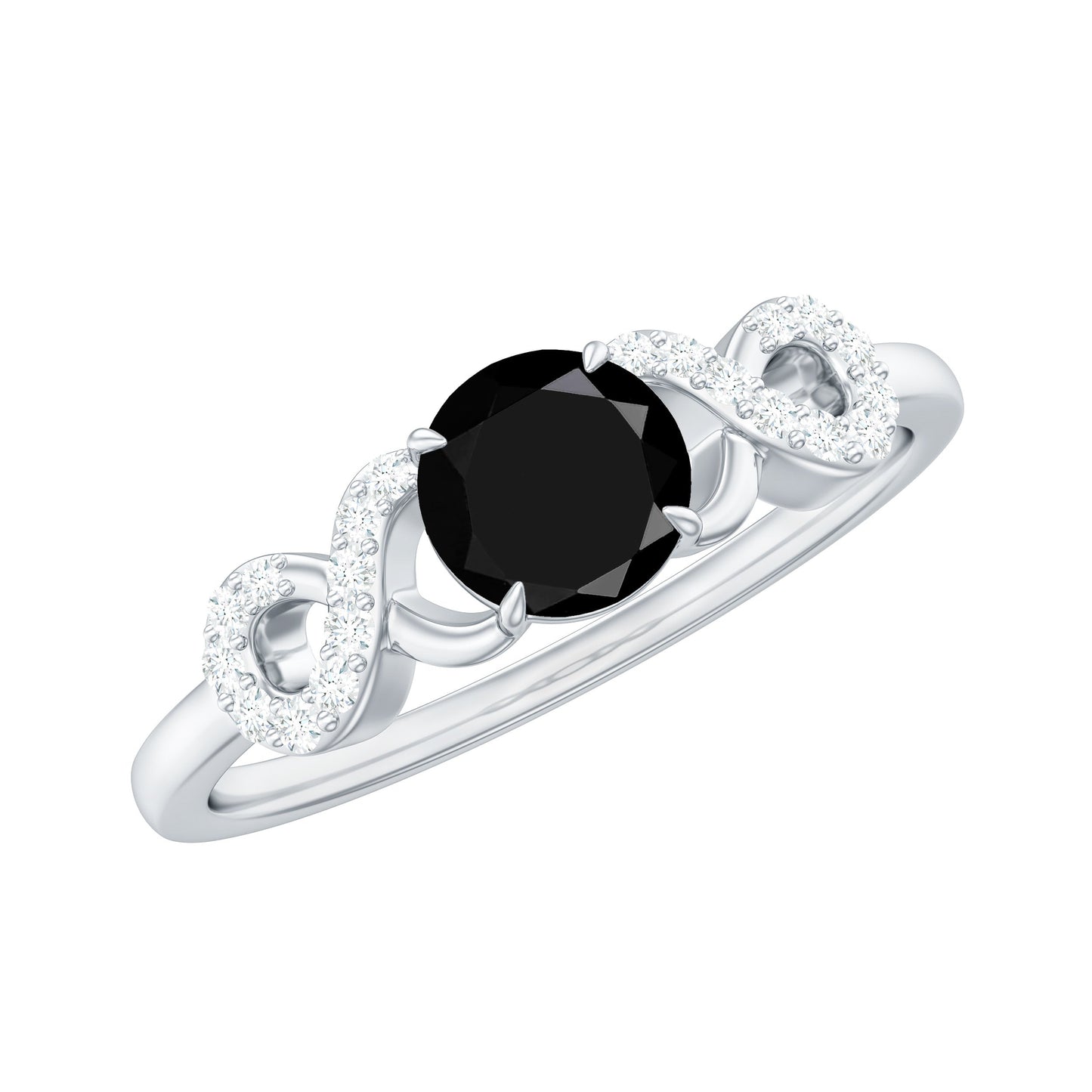 Natural Black Spinel Promise Ring with Diamond Infinity Knot