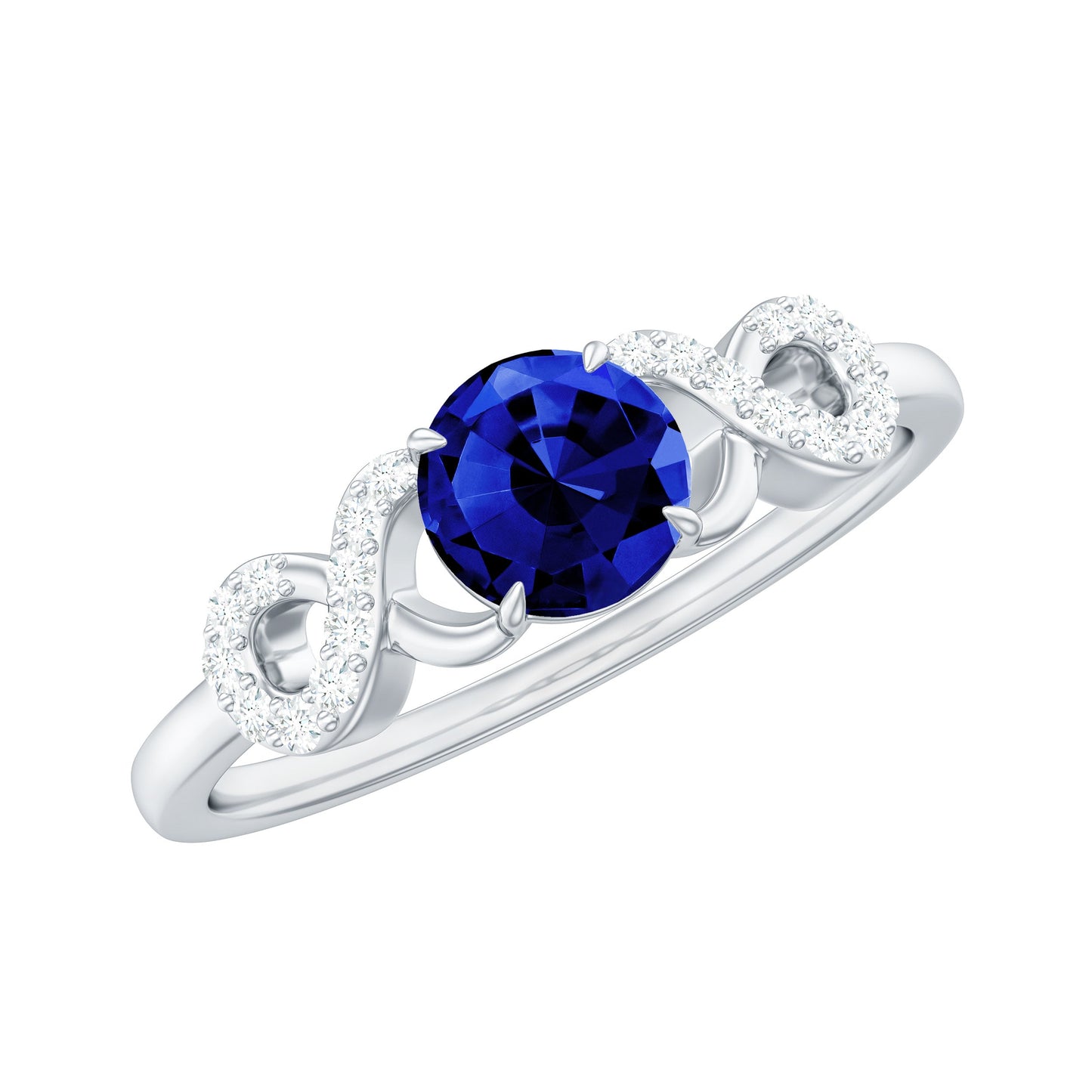 Certified 0.6 Carat Lab Grown Blue Sapphire Engagement Ring with Diamond Infinity Knot