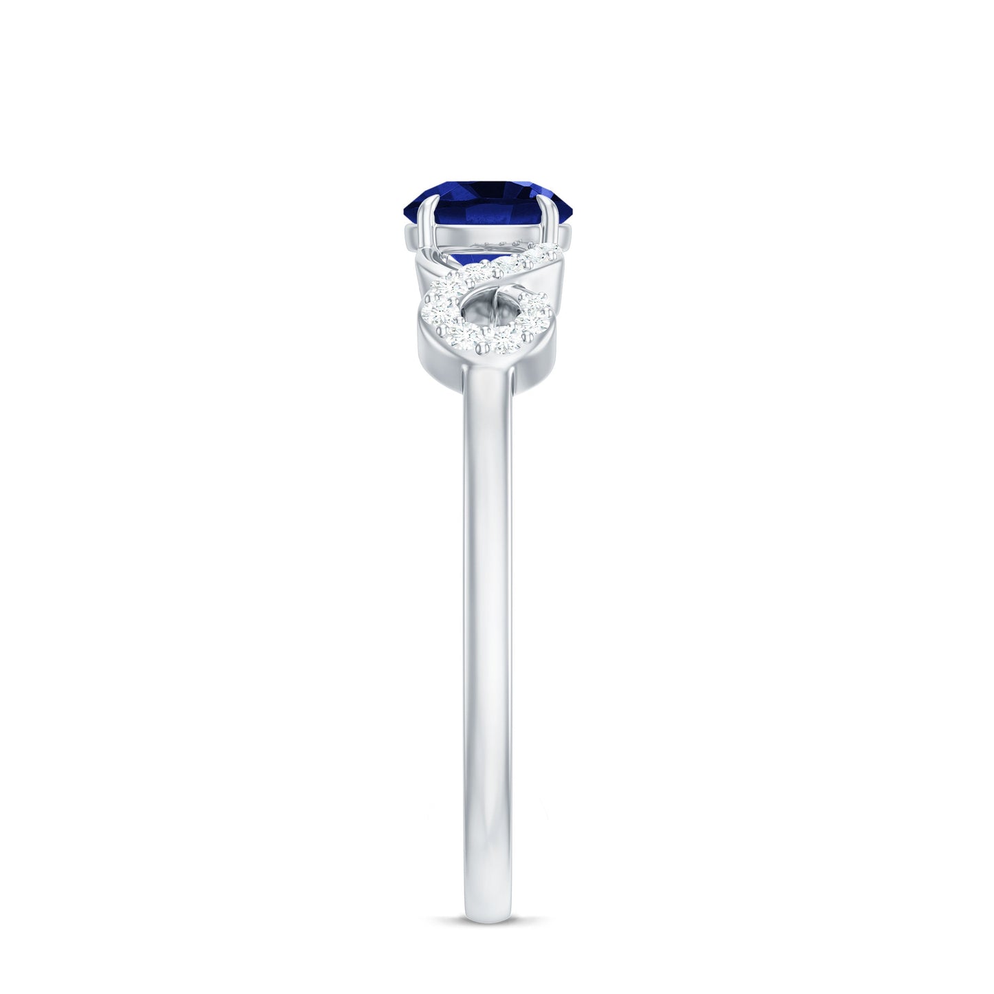 Certified 0.6 Carat Lab Grown Blue Sapphire Engagement Ring with Diamond Infinity Knot