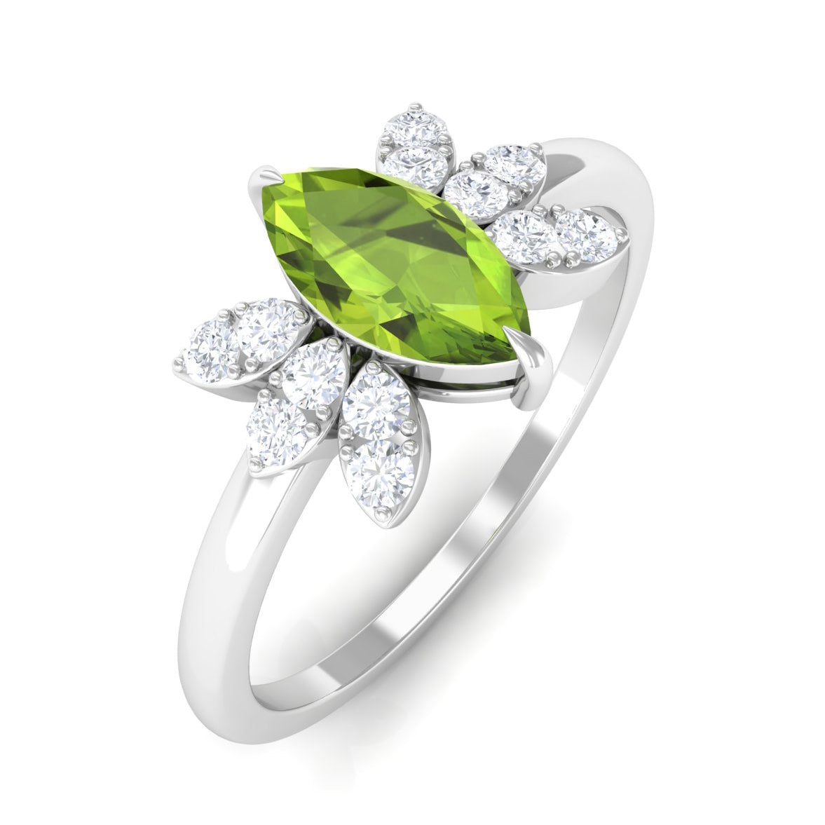 0.7 Carat Marquise Cut Peridot Promise Ring with Diamond Stones