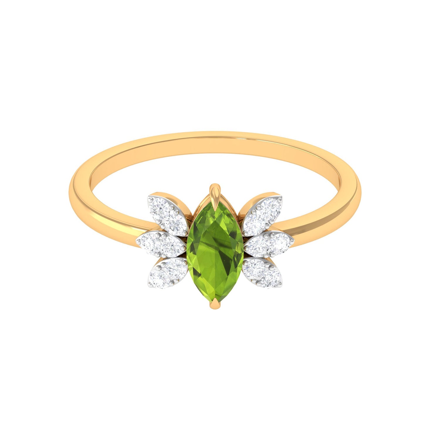 0.7 Carat Marquise Cut Peridot Promise Ring with Diamond Stones