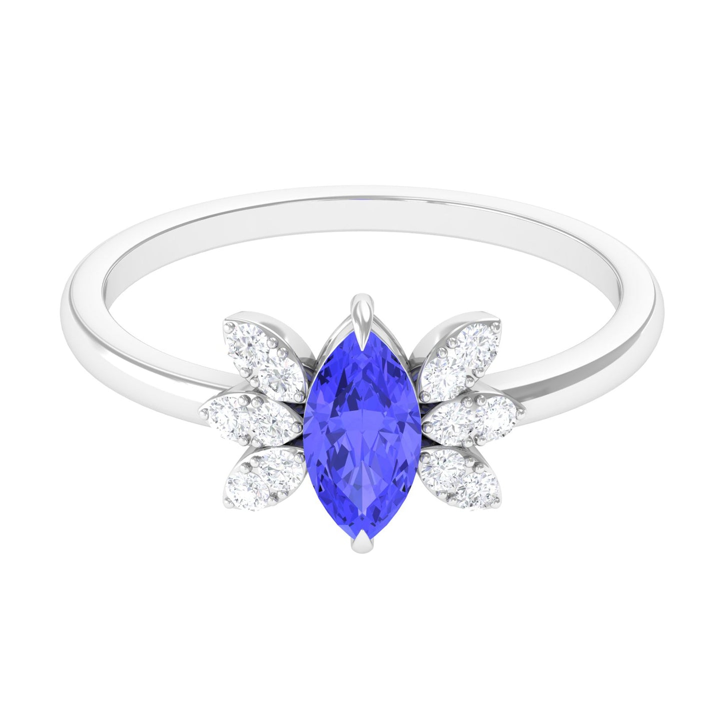 0.6 Carat Marquise Cut Tanzanite and Diamond Promise Ring