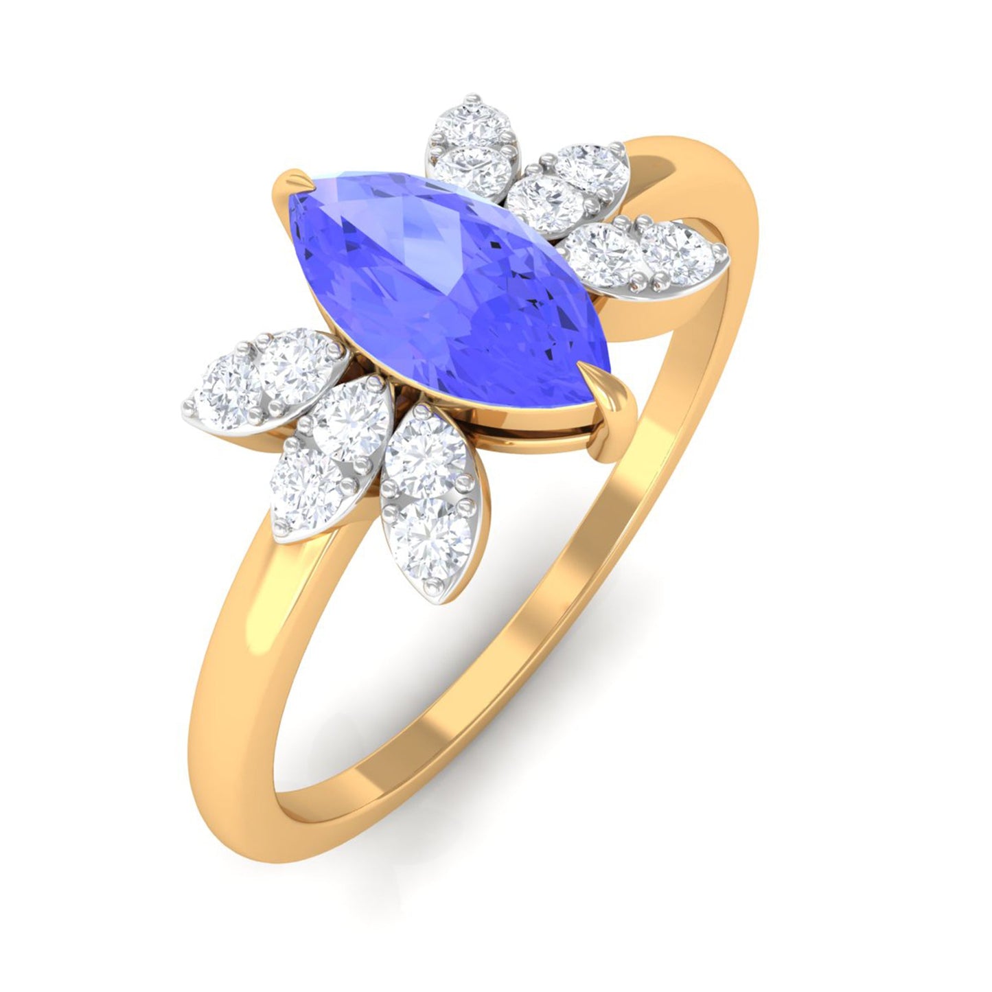 0.6 Carat Marquise Cut Tanzanite and Diamond Promise Ring