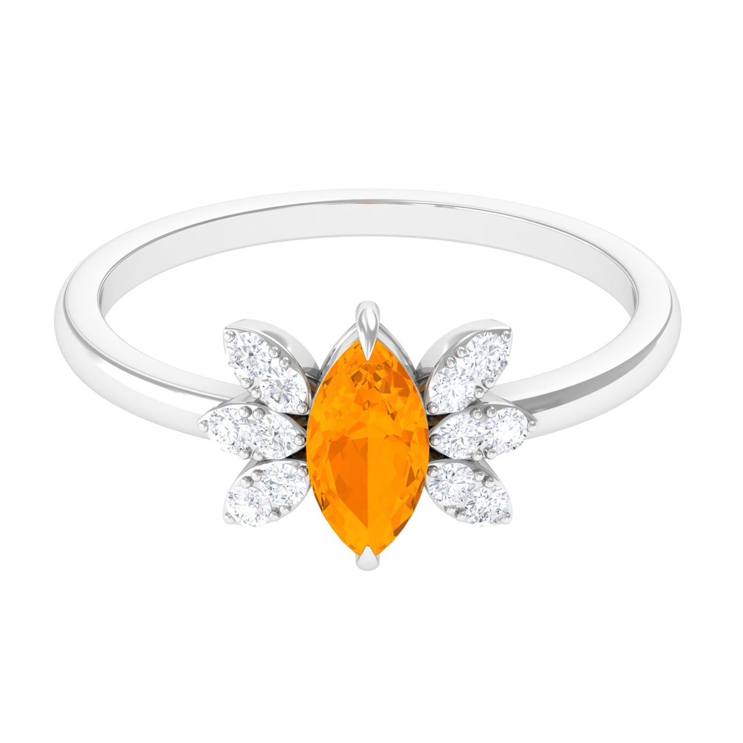 0.3 Carat Marquise Fire Opal and Diamond Engagement Ring