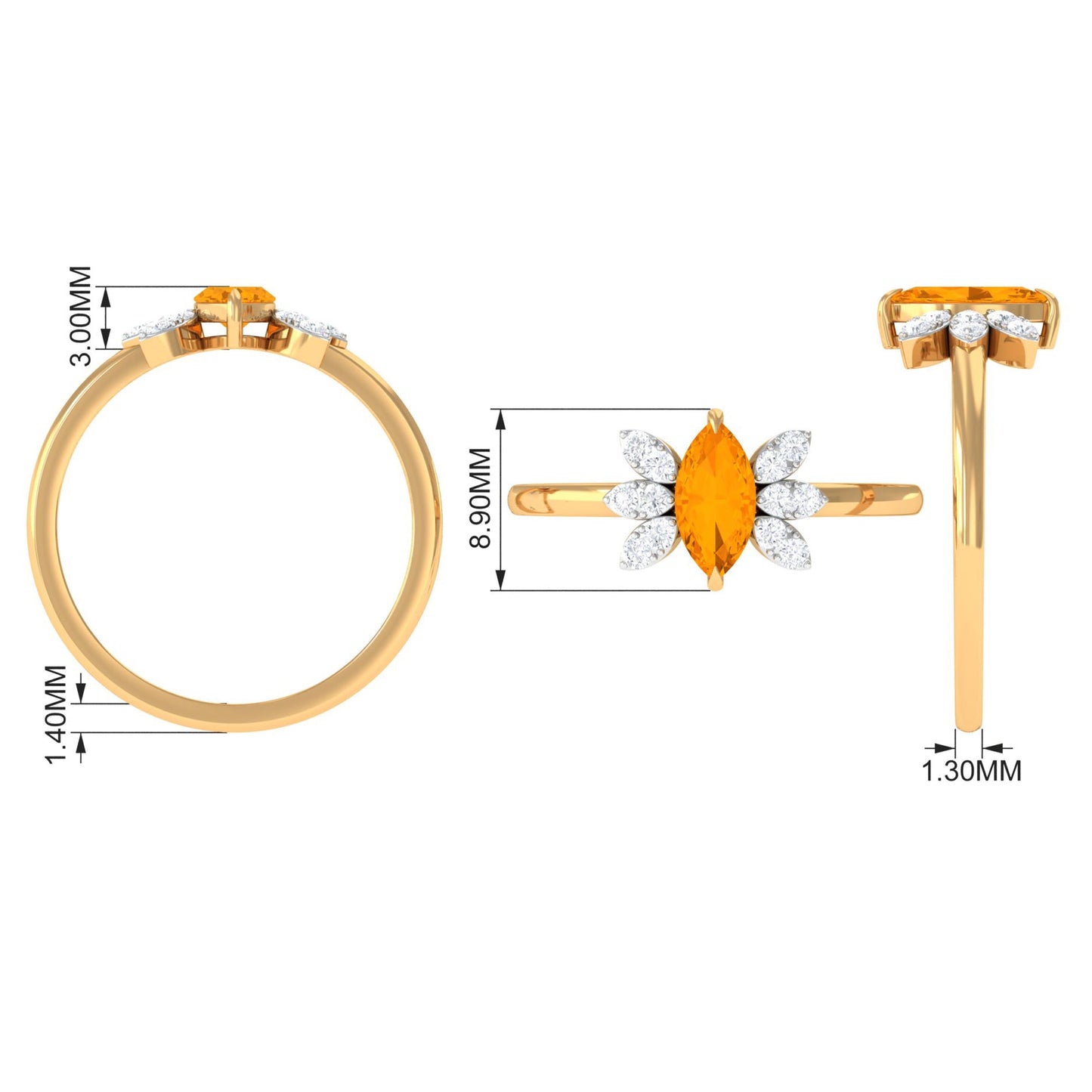 0.3 Carat Marquise Fire Opal and Diamond Engagement Ring