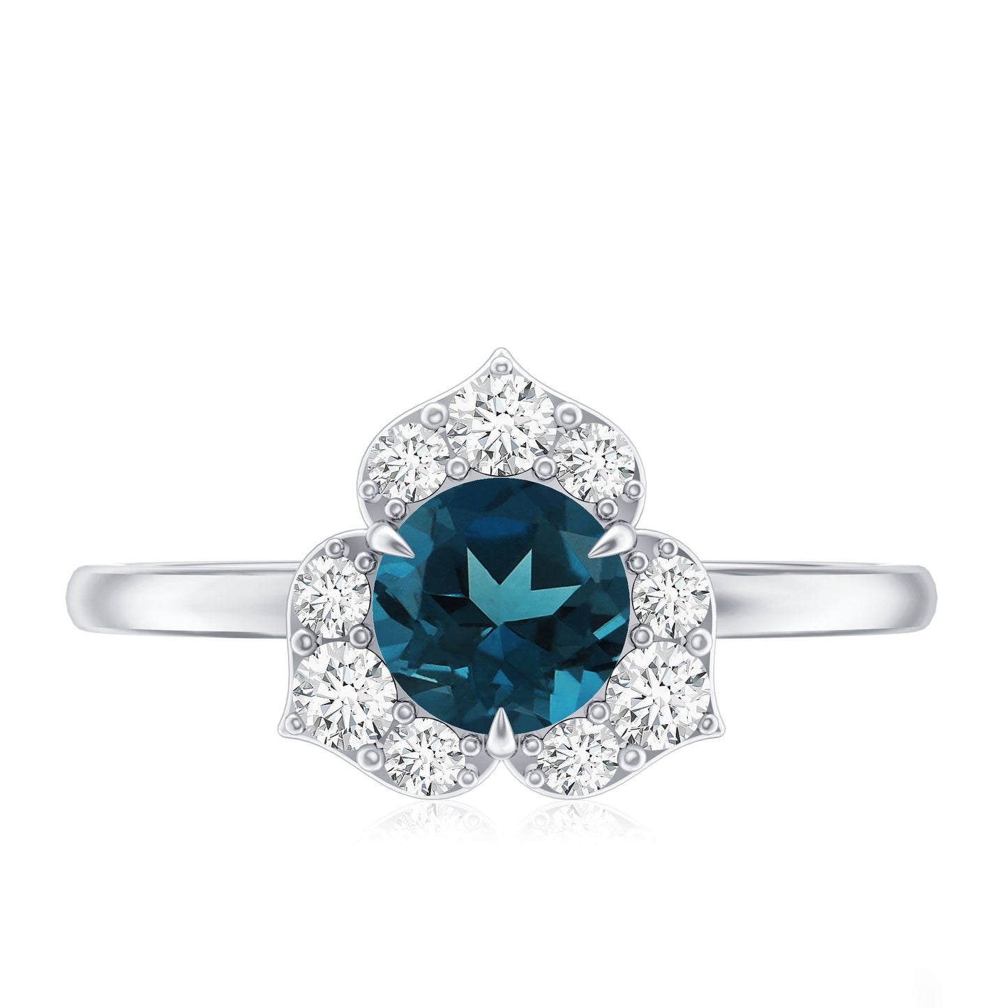 Round London Blue Topaz Floral Engagement Ring with Diamond