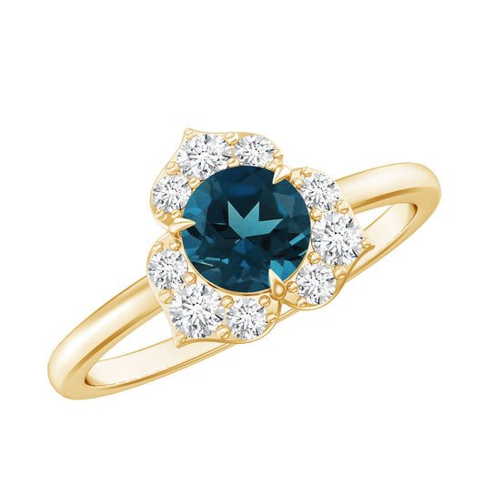 Round London Blue Topaz Floral Engagement Ring with Diamond