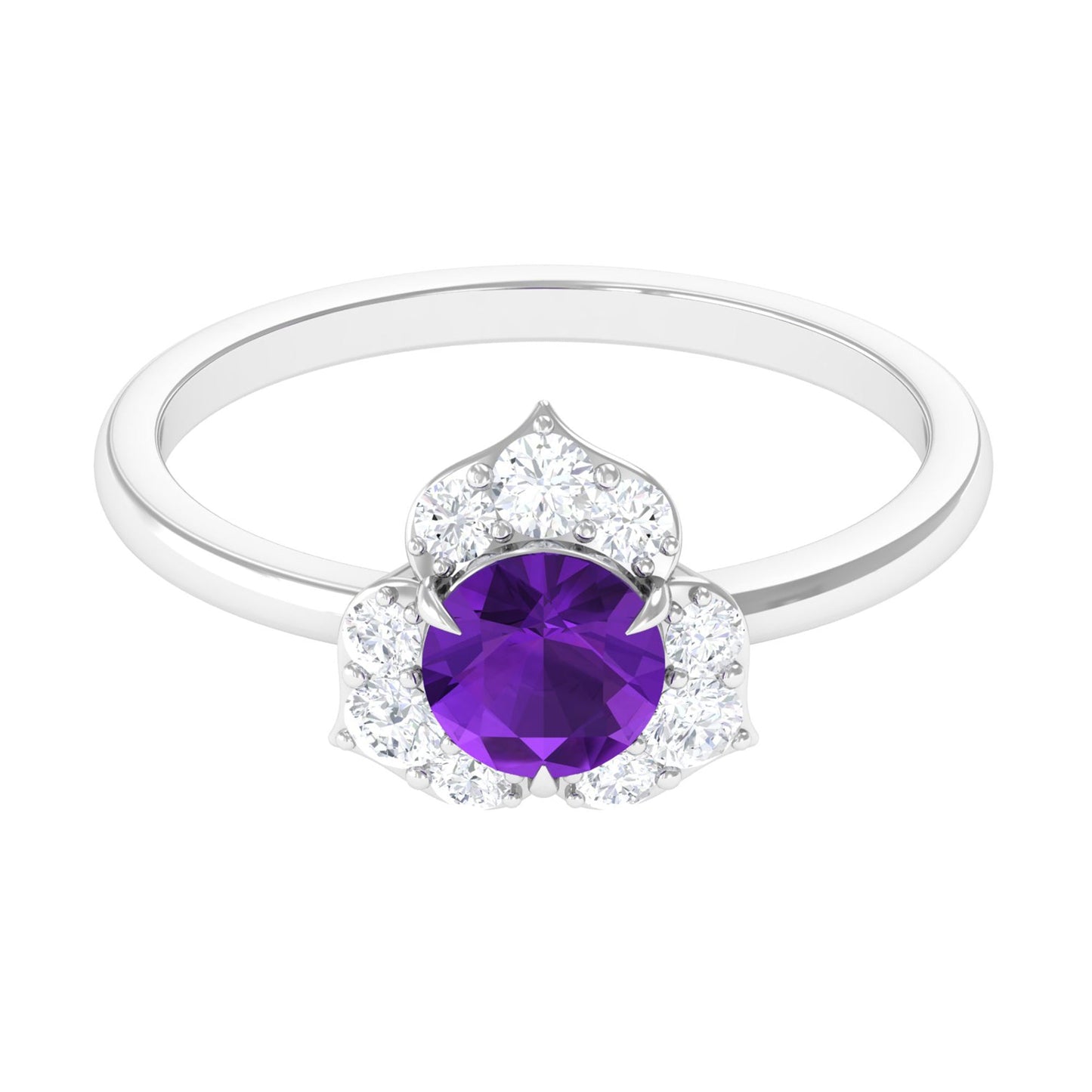 Real Amethyst Flower Engagement Ring with Diamond
