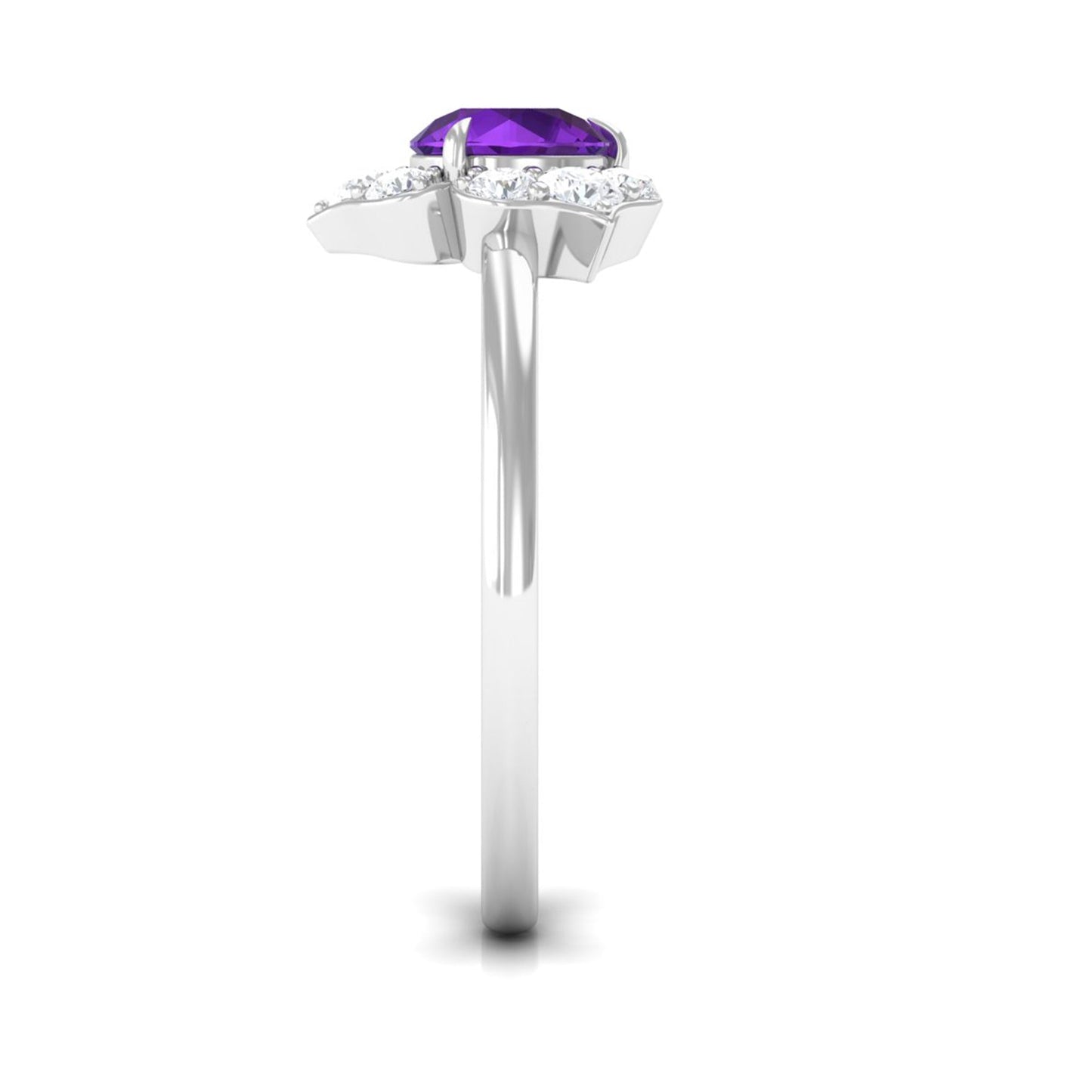 Real Amethyst Flower Engagement Ring with Diamond