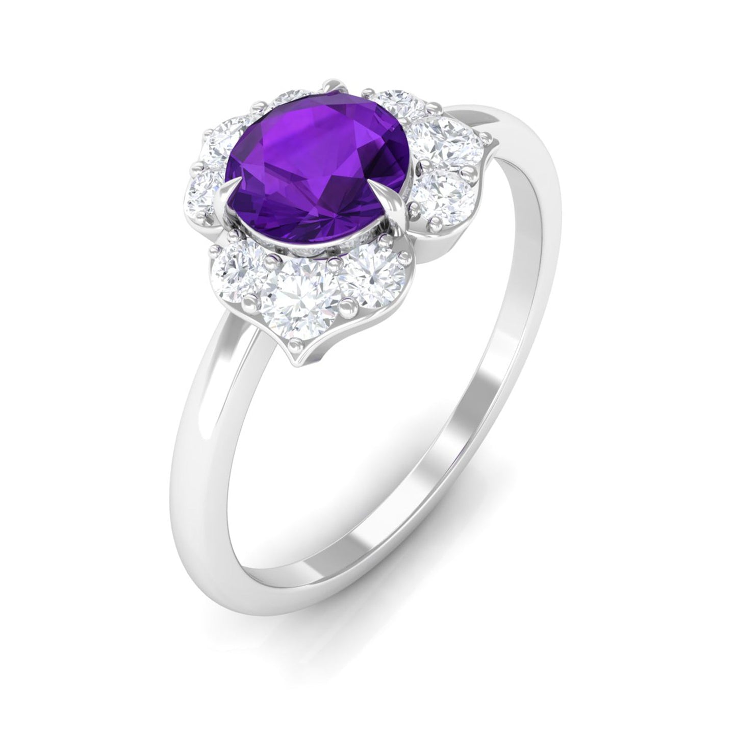 Real Amethyst Flower Engagement Ring with Diamond