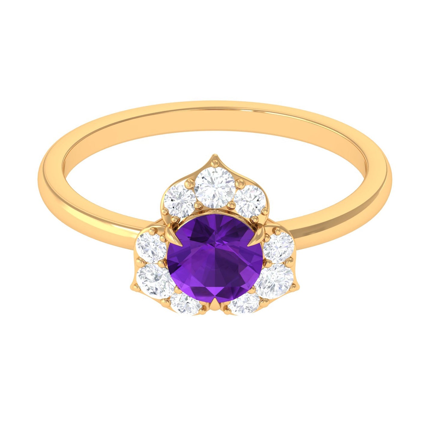 Real Amethyst Flower Engagement Ring with Diamond