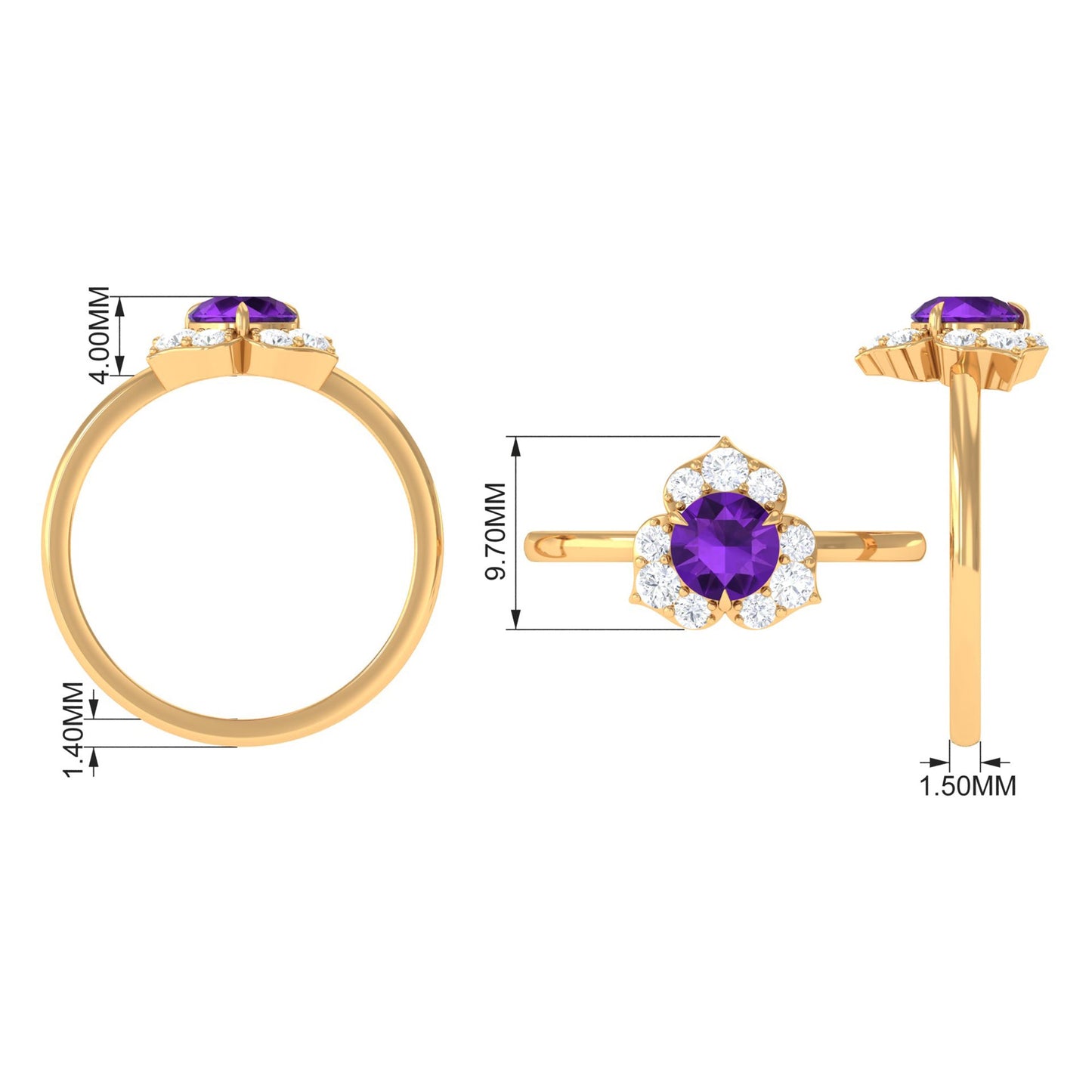 Real Amethyst Flower Engagement Ring with Diamond