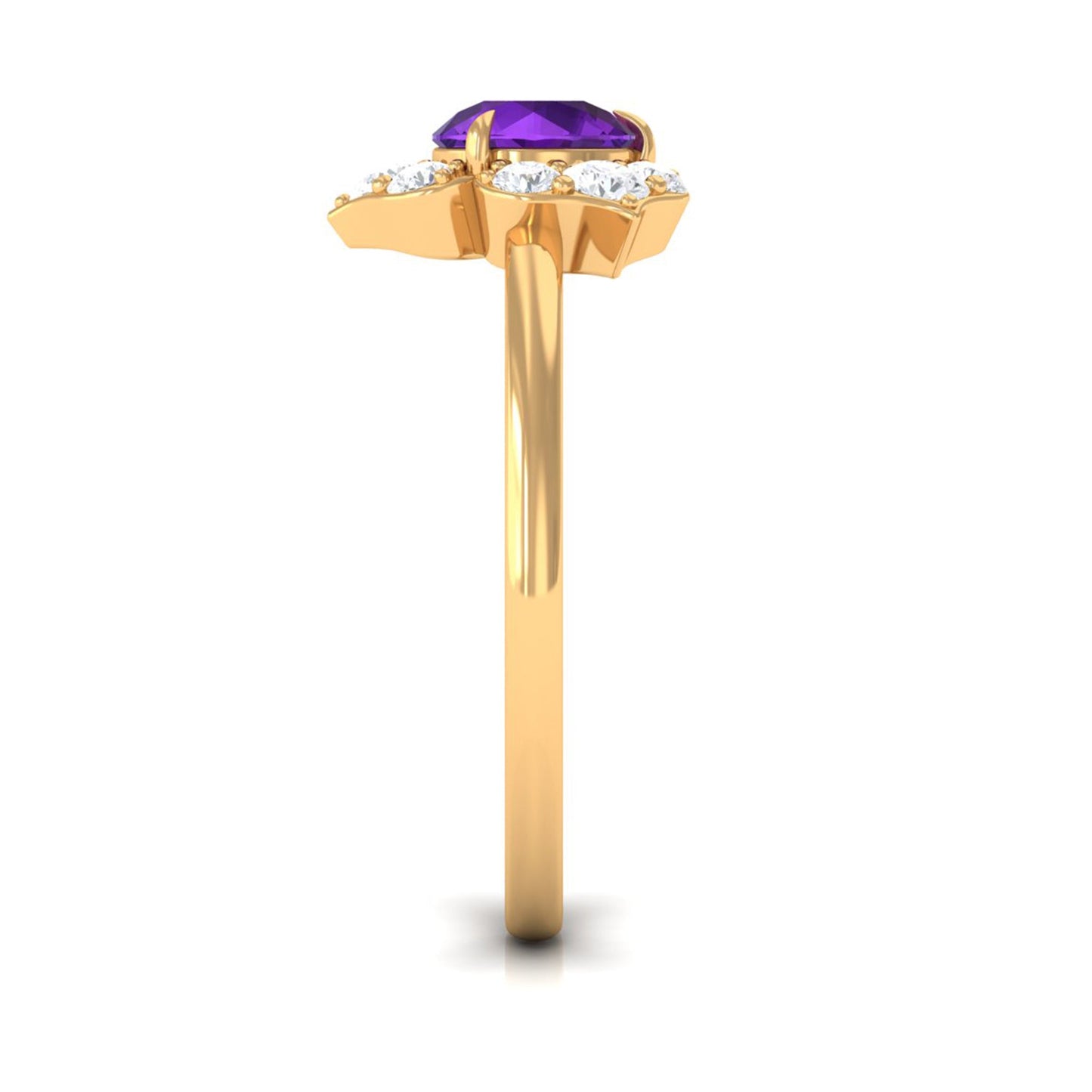 Real Amethyst Flower Engagement Ring with Diamond