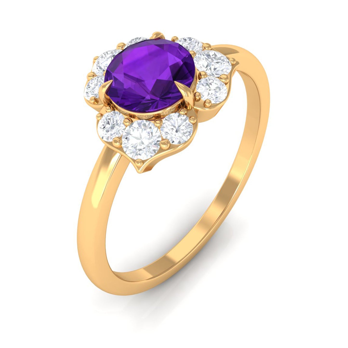 Real Amethyst Flower Engagement Ring with Diamond