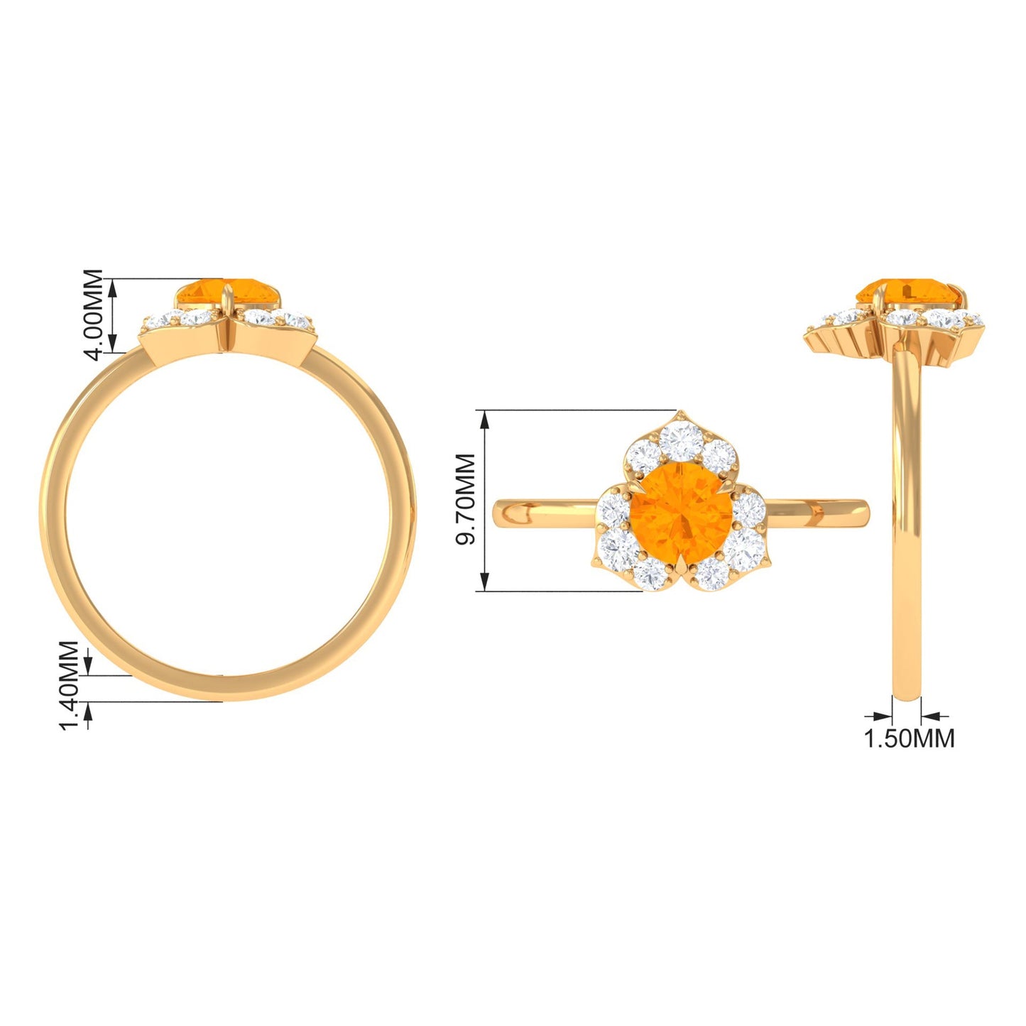 Round Fire Opal Flower Engagement Ring with Diamond