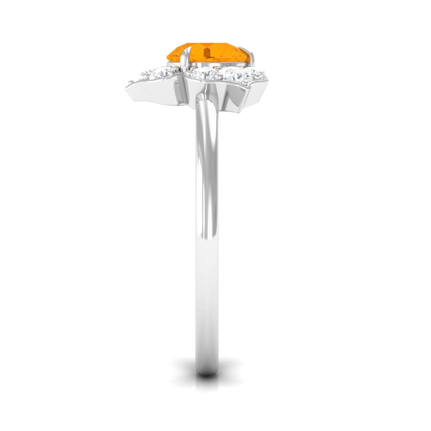 Round Fire Opal Flower Engagement Ring with Diamond
