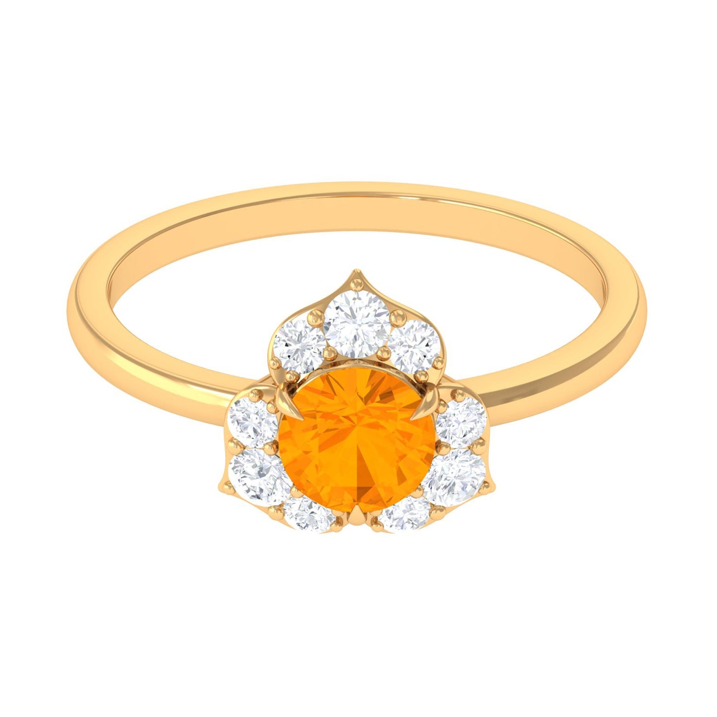 Round Fire Opal Flower Engagement Ring with Diamond