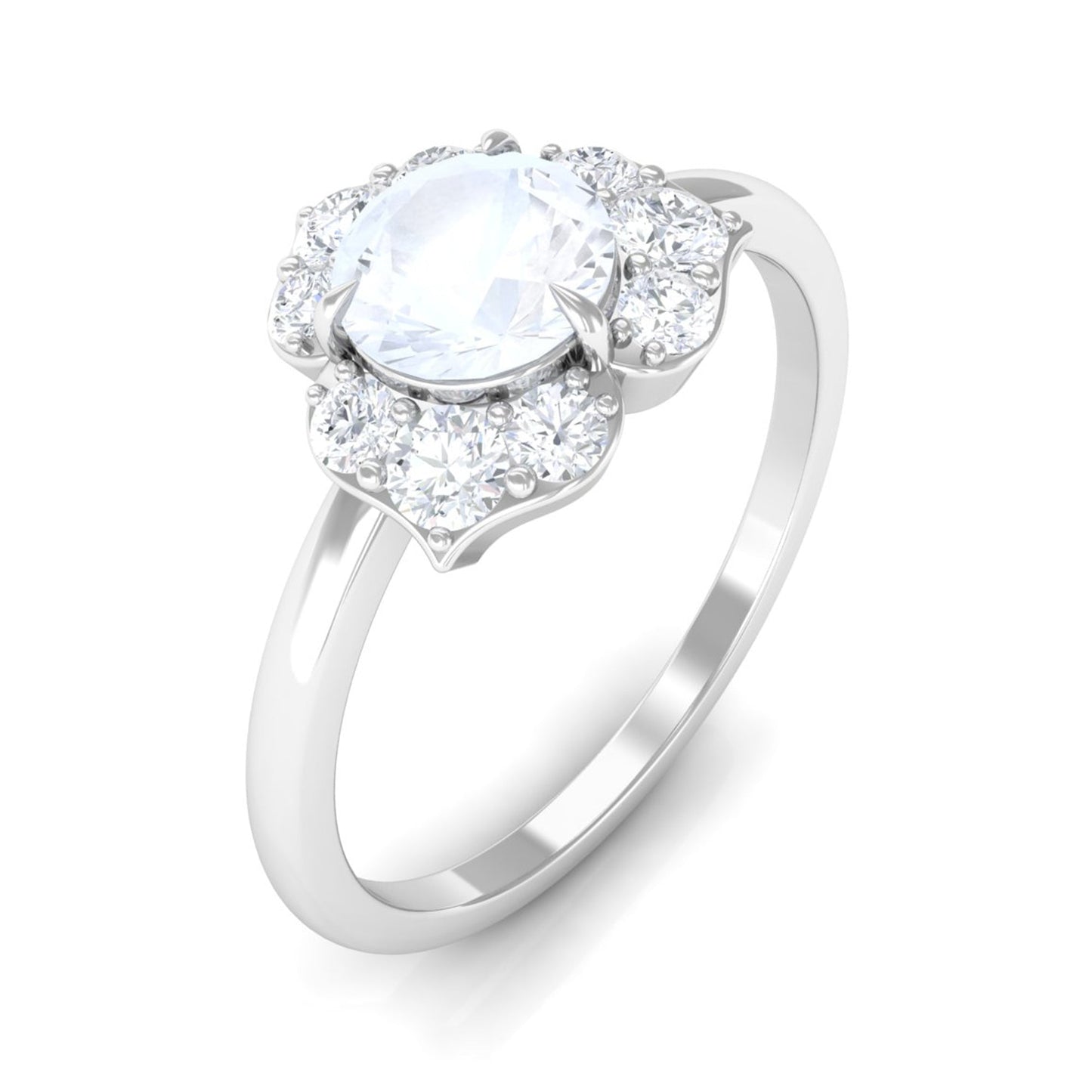 0.3 Carat Moonstone and Diamond Floral Engagement Ring