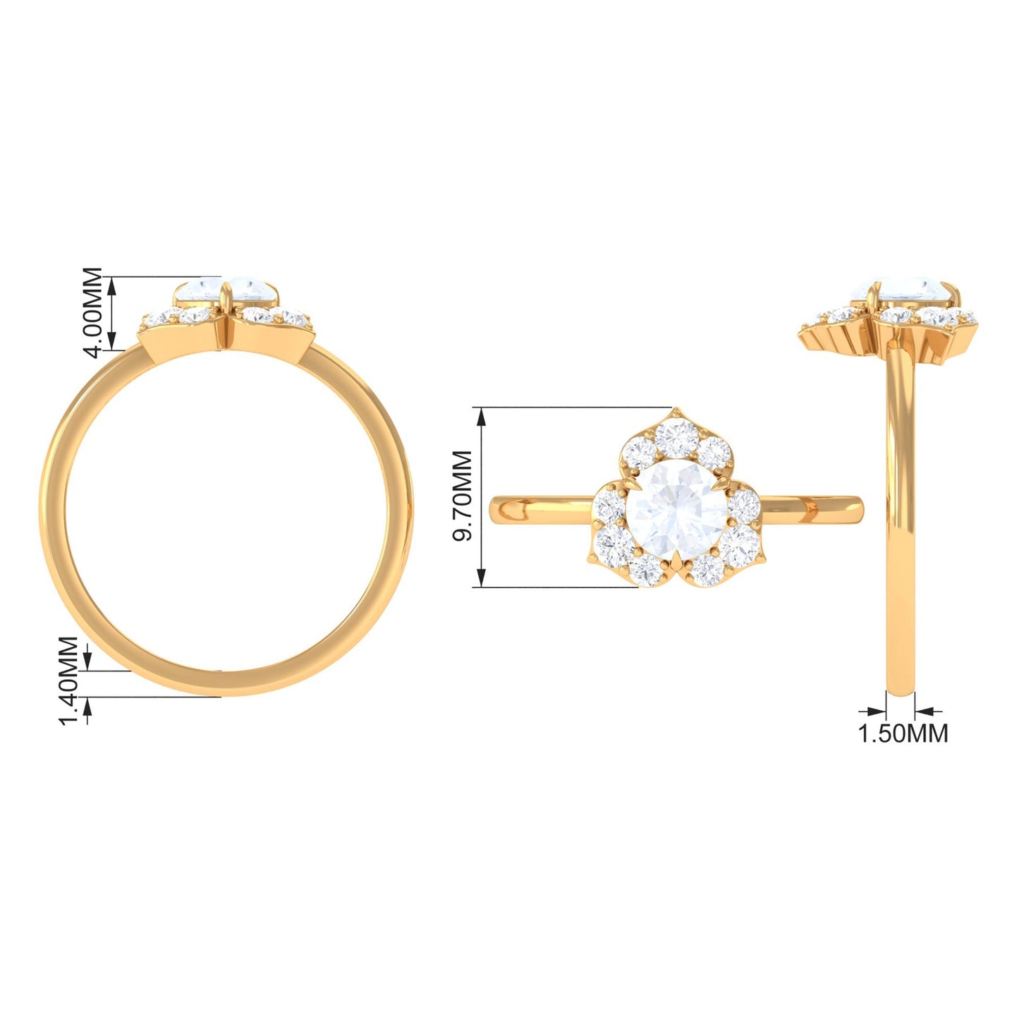 0.3 Carat Moonstone and Diamond Floral Engagement Ring