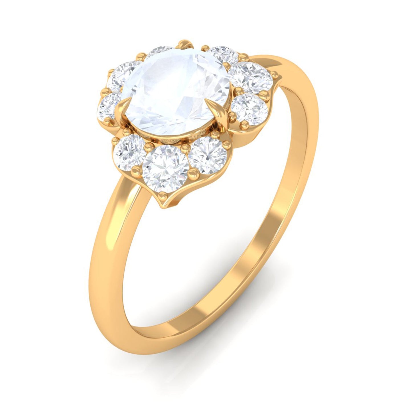 0.3 Carat Moonstone and Diamond Floral Engagement Ring