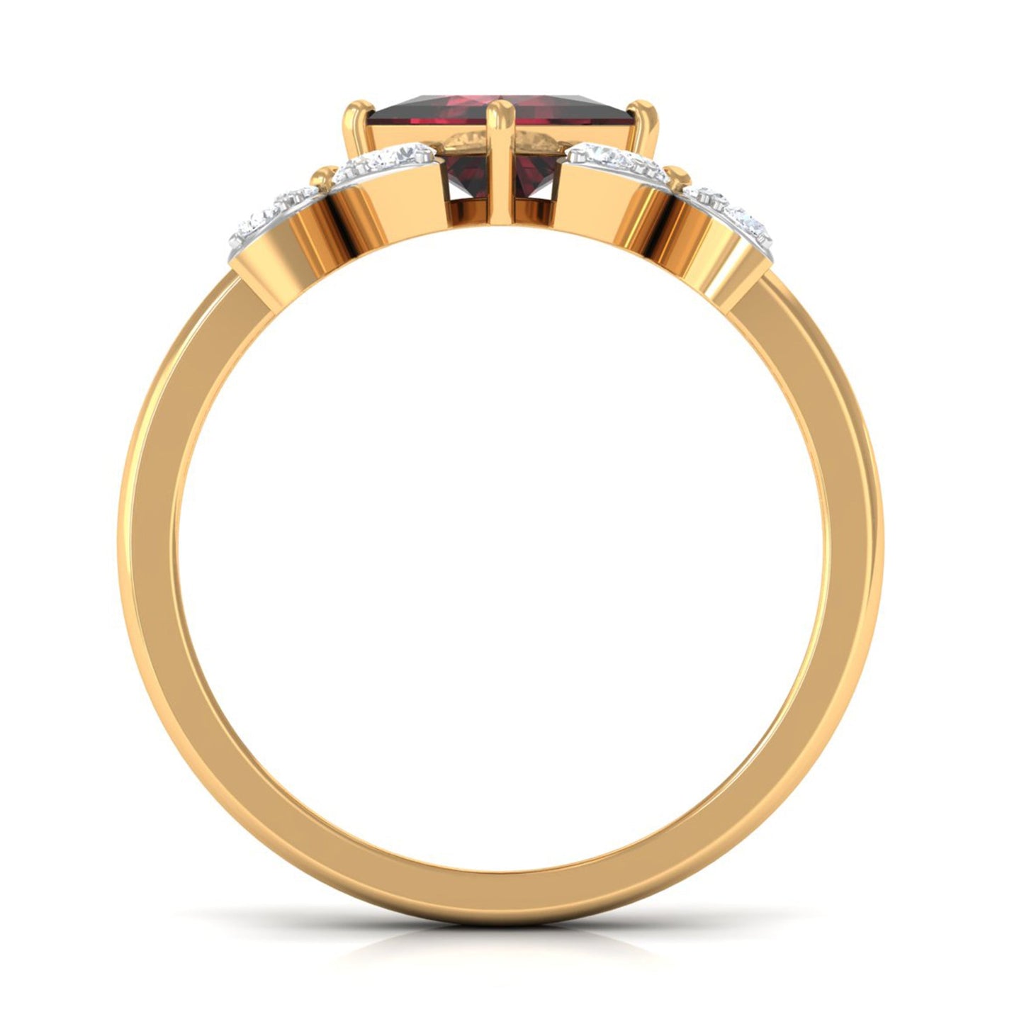 Natural 1.4 Carat Garnet Princess Cut Engagement Ring with Diamond Flower