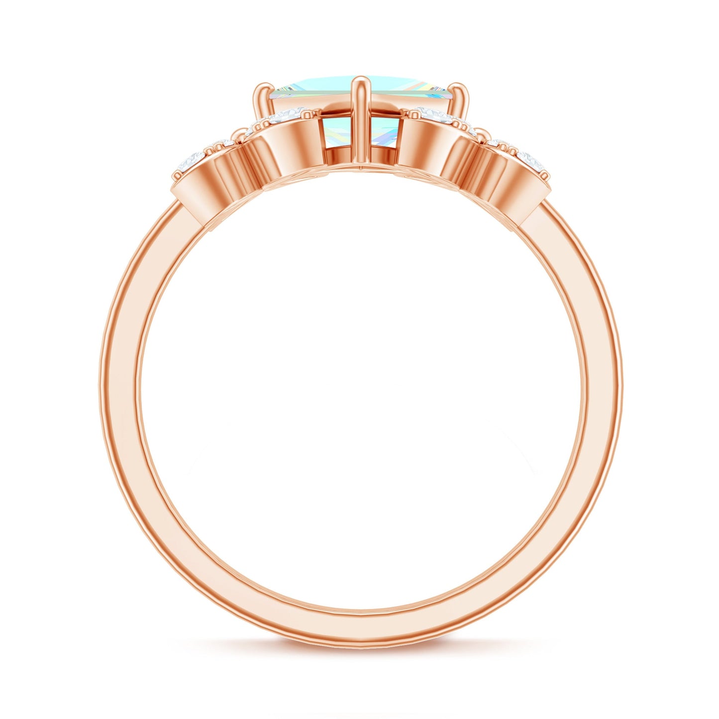 Natural Princess Cut Ethiopian Opal Flower Engagement Ring with Diamond