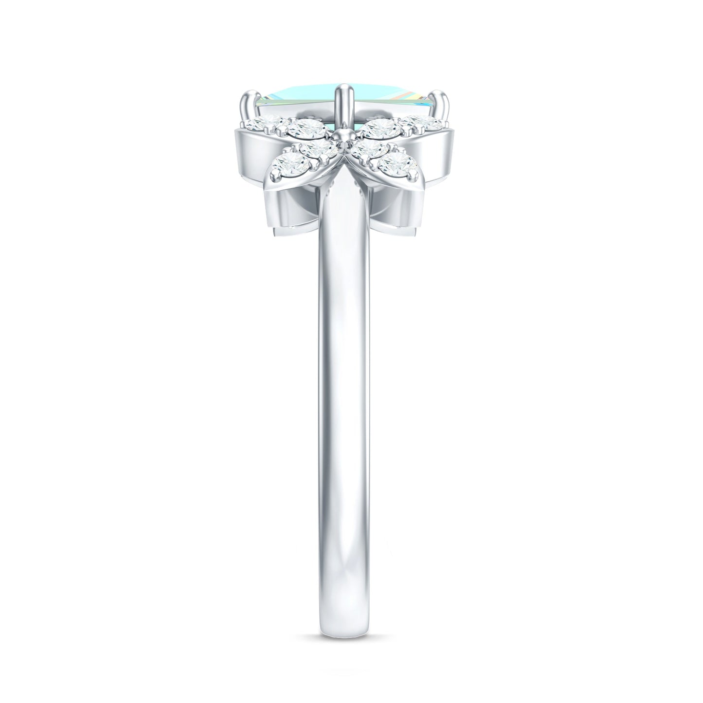 Natural Princess Cut Ethiopian Opal Flower Engagement Ring with Diamond