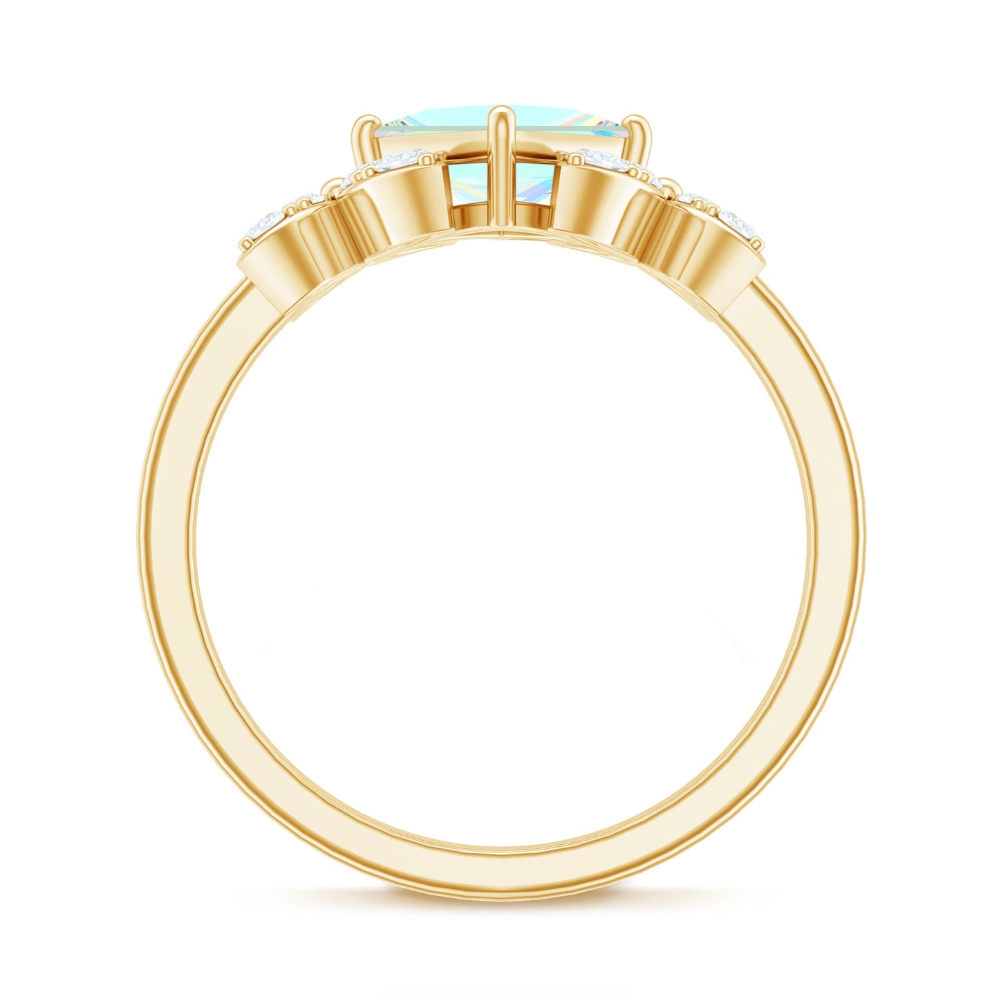 Natural Princess Cut Ethiopian Opal Flower Engagement Ring with Diamond