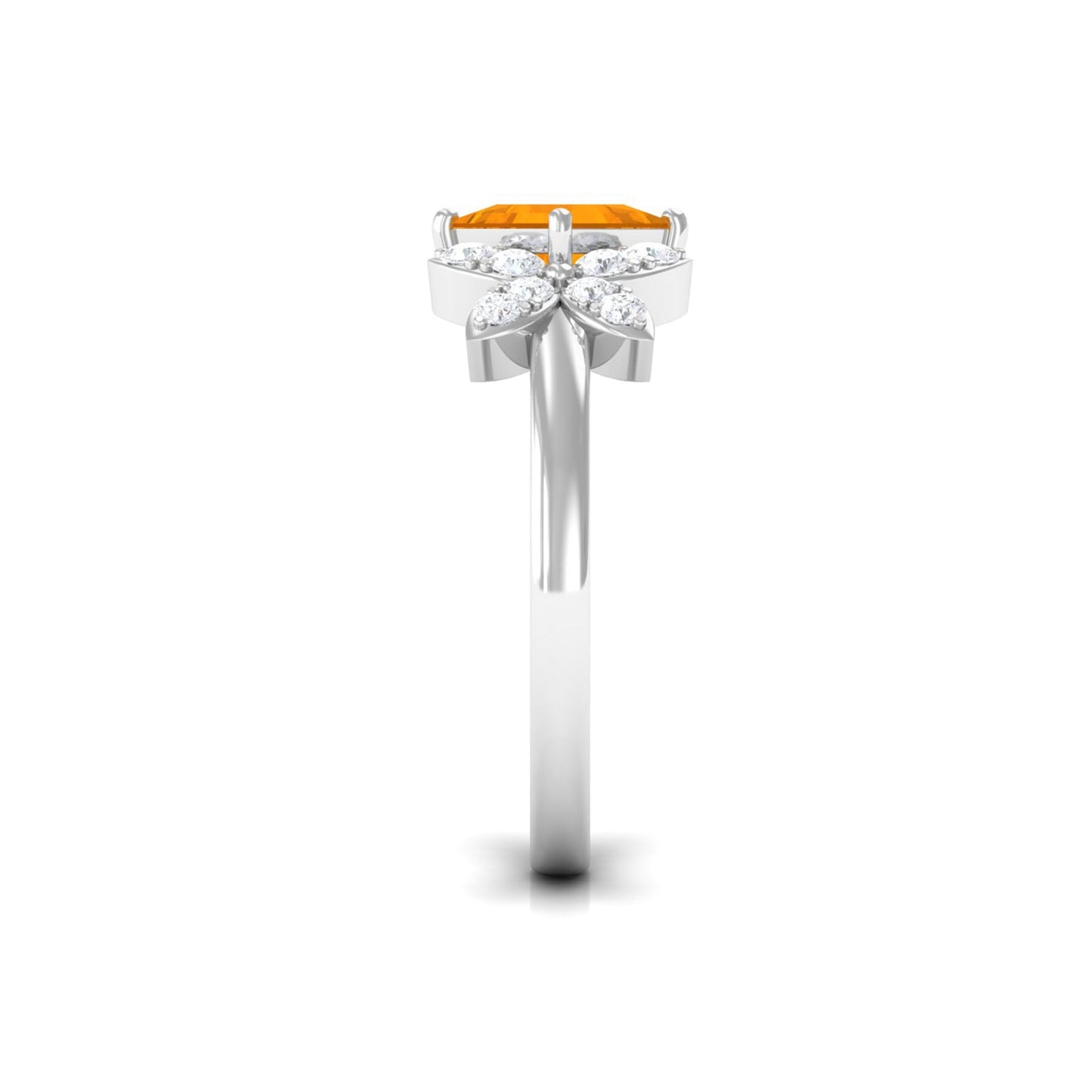 0.5 Carat Princess Cut Fire Opal Flower Engagement Ring with Diamond
