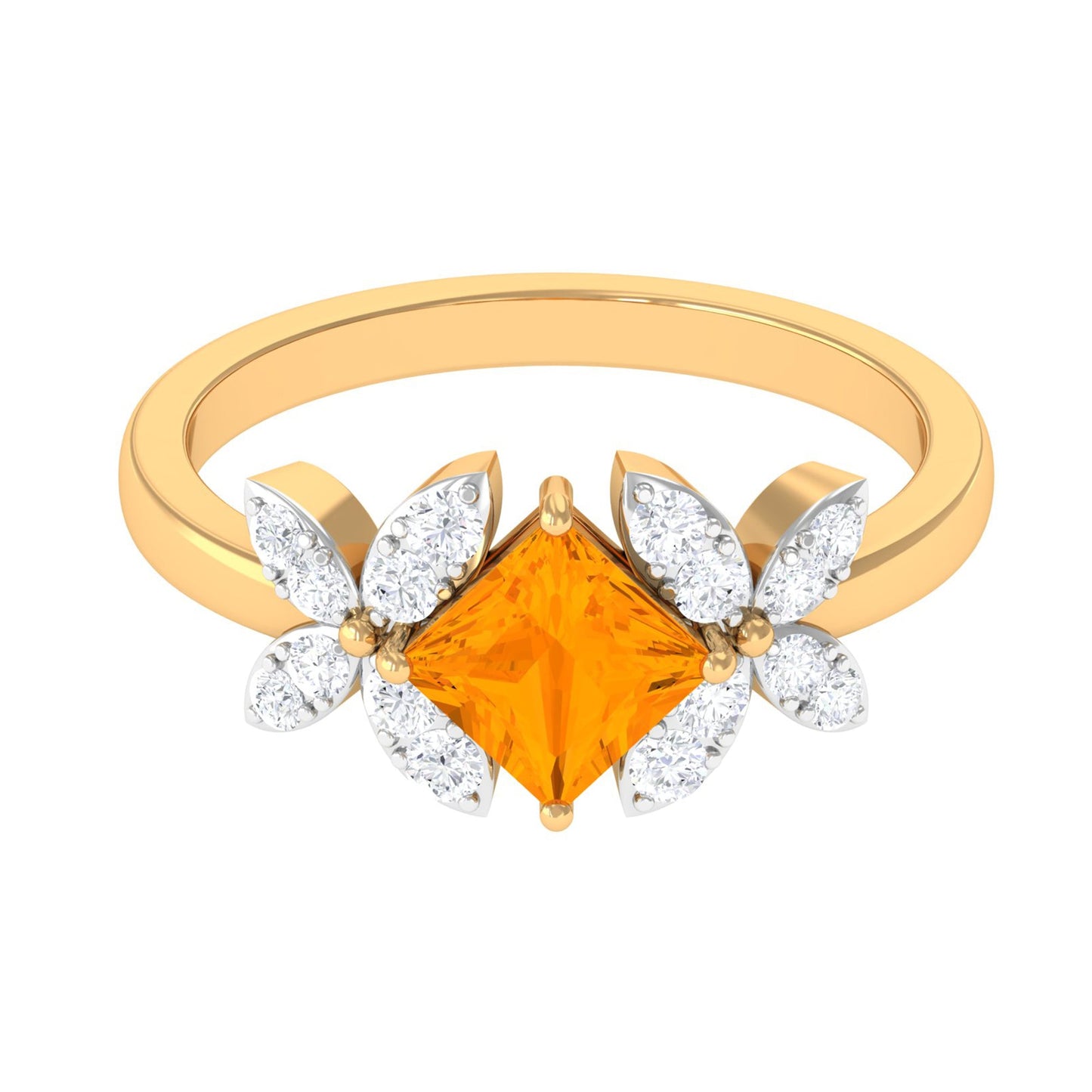 0.5 Carat Princess Cut Fire Opal Flower Engagement Ring with Diamond