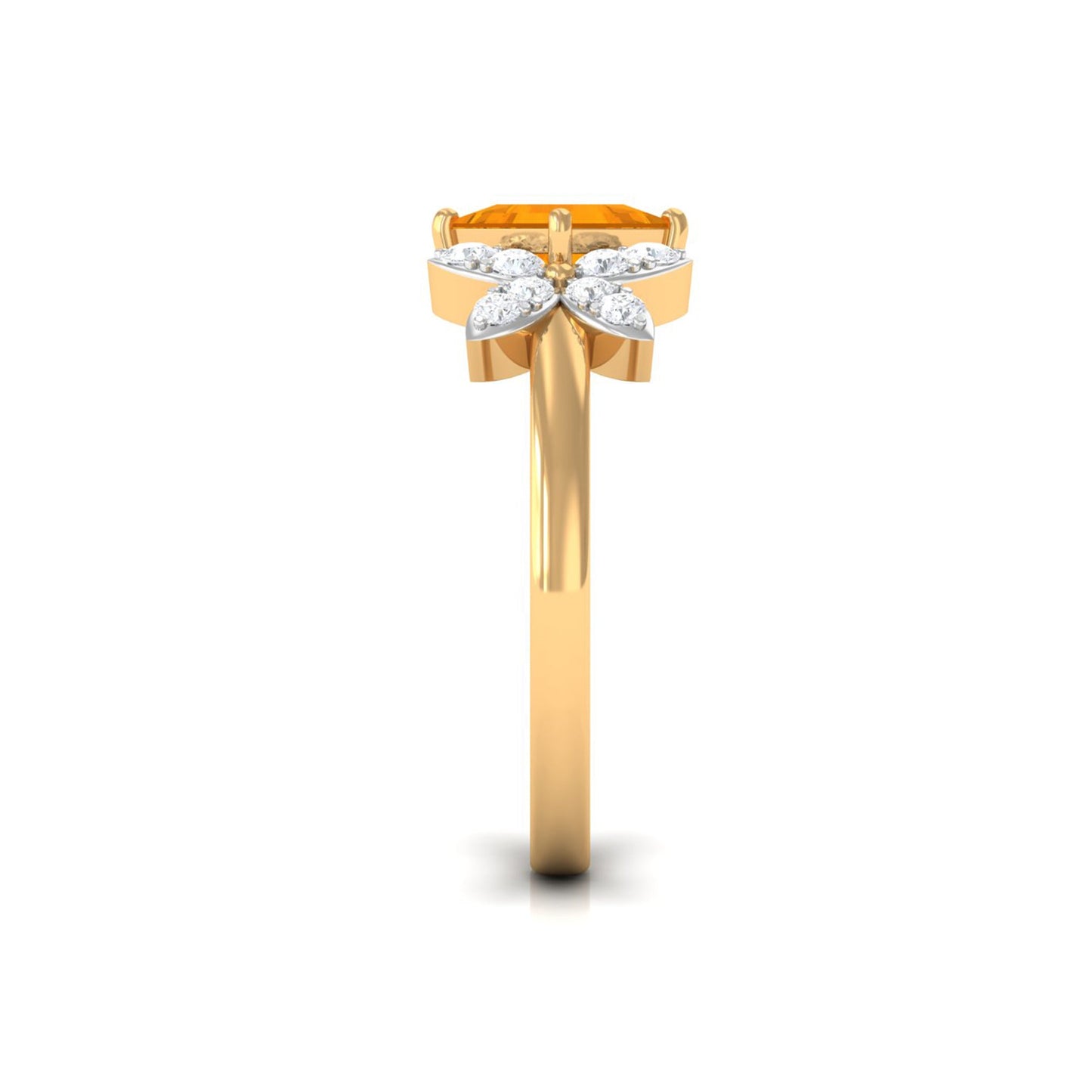 0.5 Carat Princess Cut Fire Opal Flower Engagement Ring with Diamond