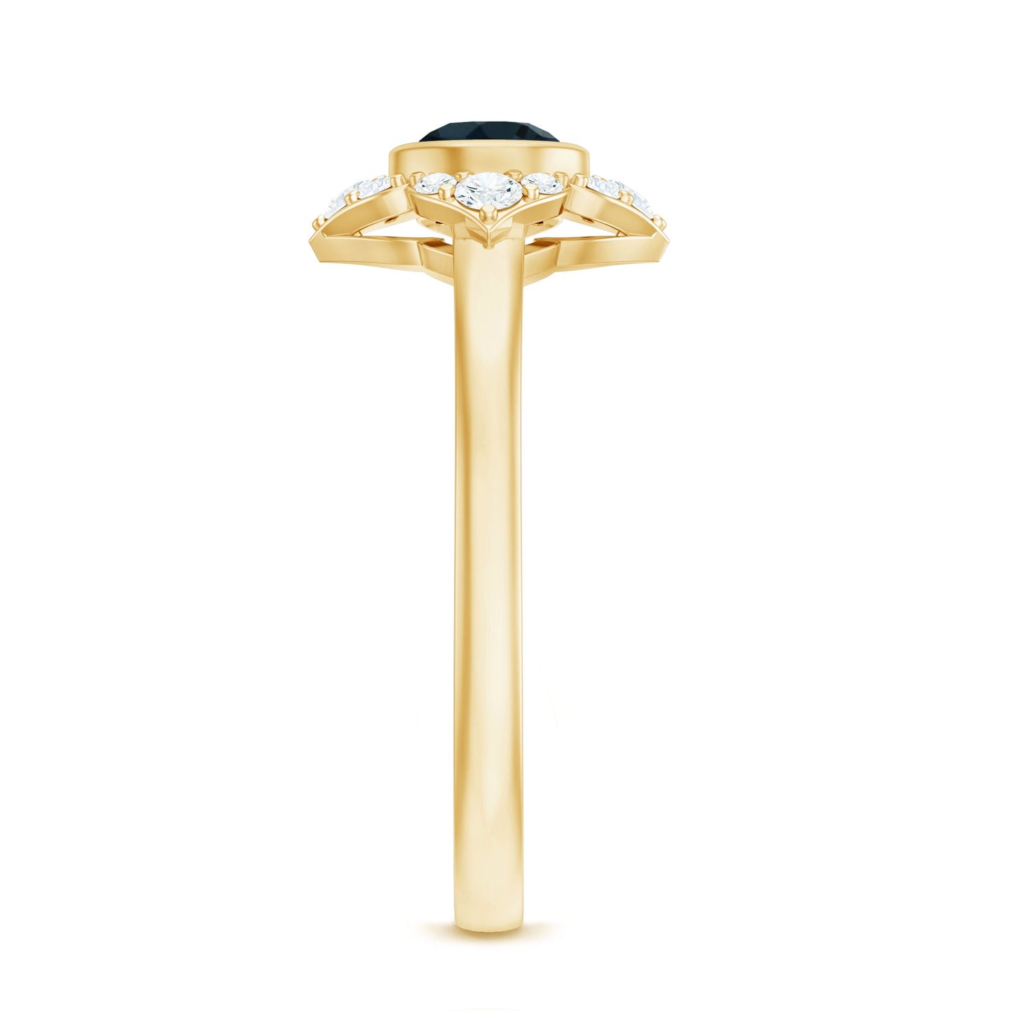 London Blue Topaz Bezel Engagement Ring with Diamond Halo