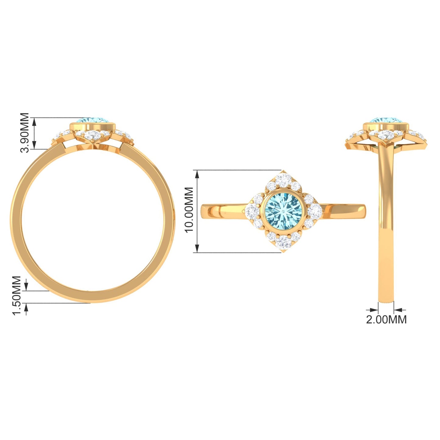 Bezel Set Aquamarine and Diamond Flower Engagement Ring with Certificate