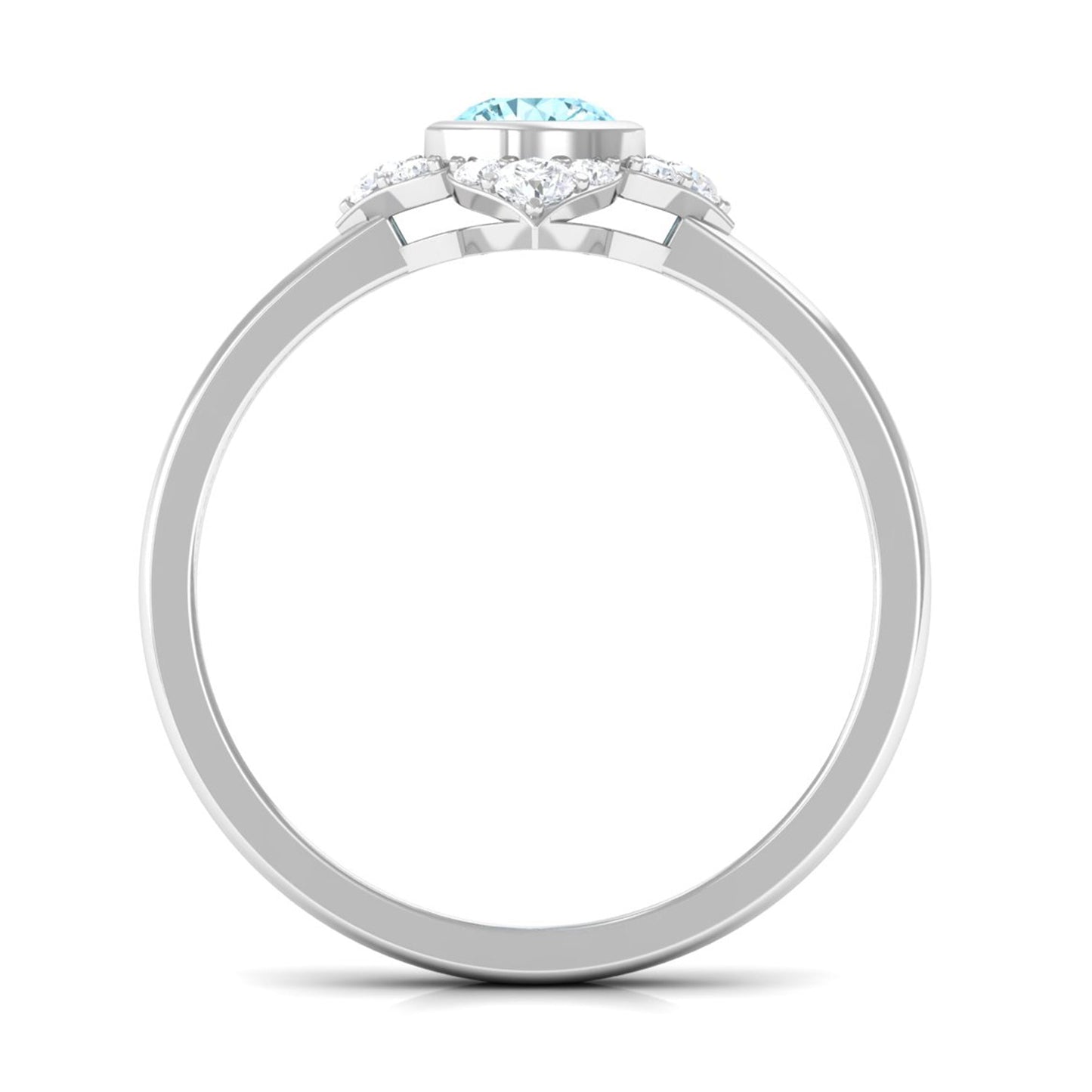 Bezel Set Aquamarine and Diamond Flower Engagement Ring with Certificate
