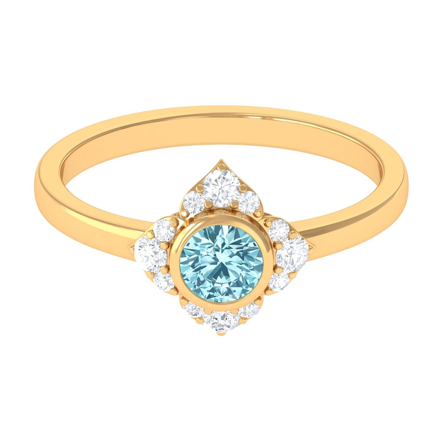 Bezel Set Aquamarine and Diamond Flower Engagement Ring with Certificate
