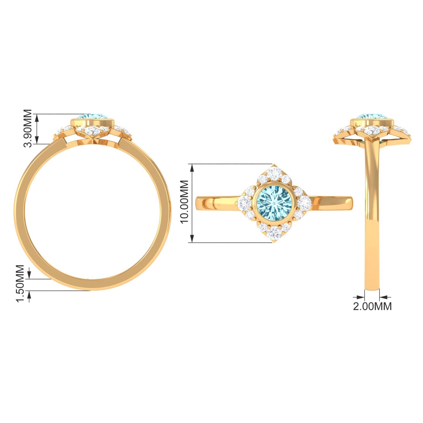 Bezel Set Aquamarine and Diamond Flower Engagement Ring with Certificate