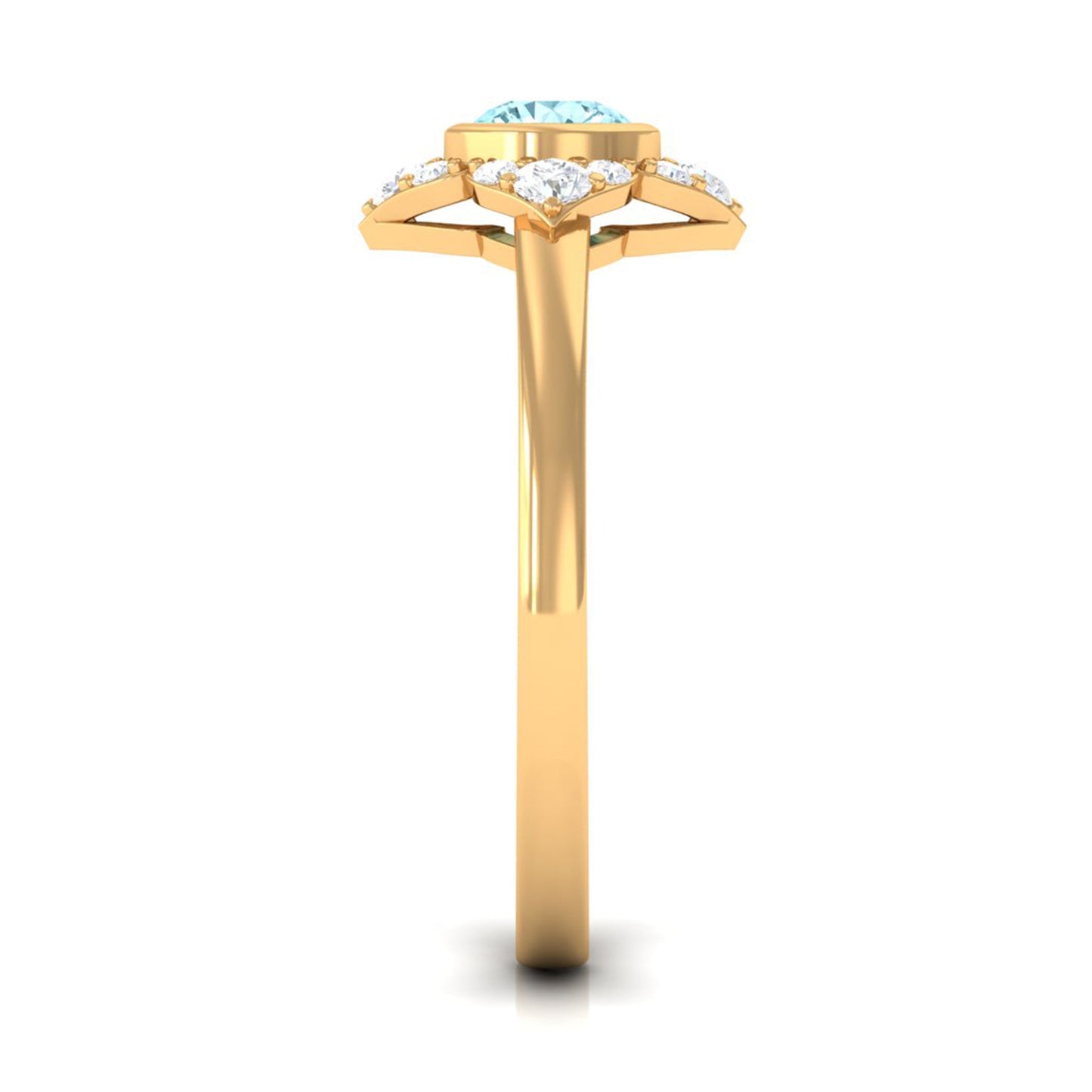 Bezel Set Aquamarine and Diamond Flower Engagement Ring with Certificate