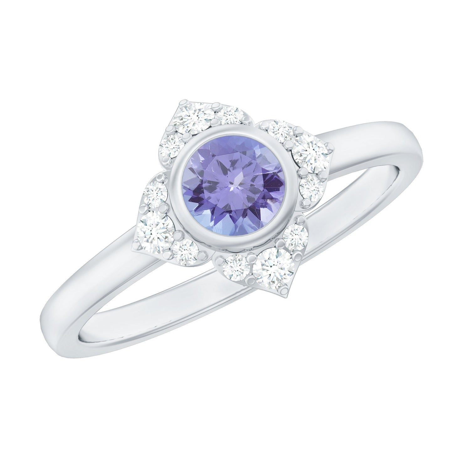 Certified Real Tanzanite Flower Engagement Ring with Diamond