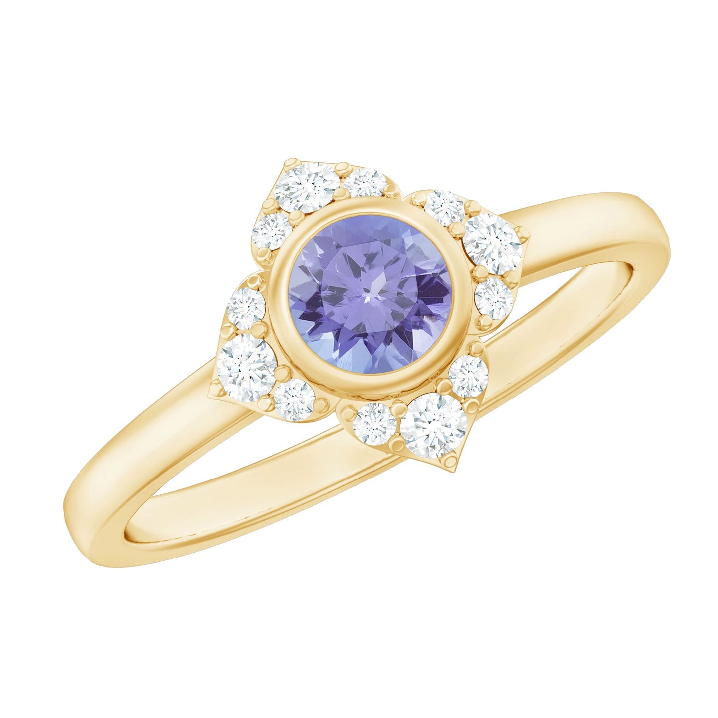 Certified Real Tanzanite Flower Engagement Ring with Diamond