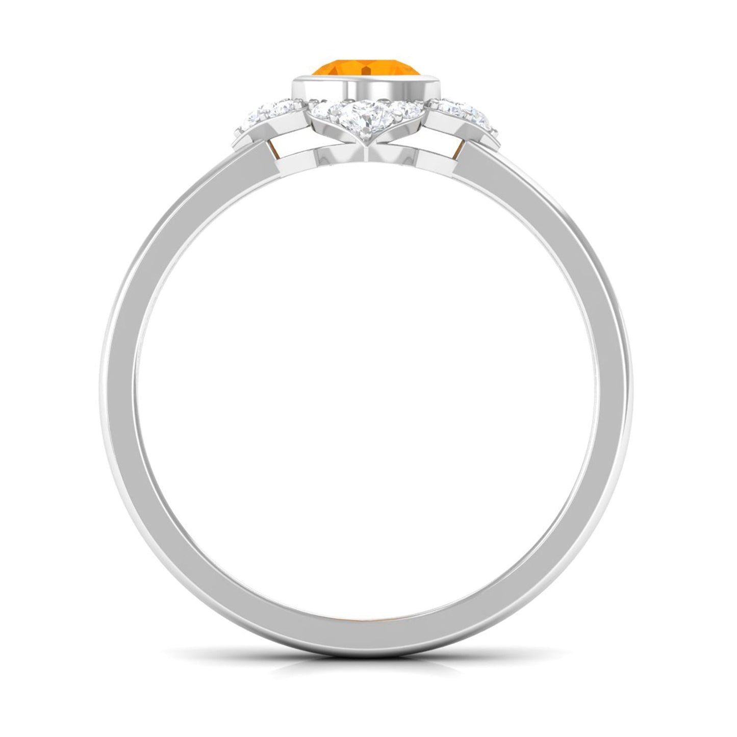 Bezel Set Orange Fire Opal Flower Engagement Ring with Diamond