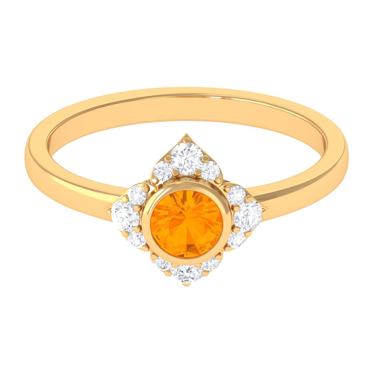 Bezel Set Orange Fire Opal Flower Engagement Ring with Diamond