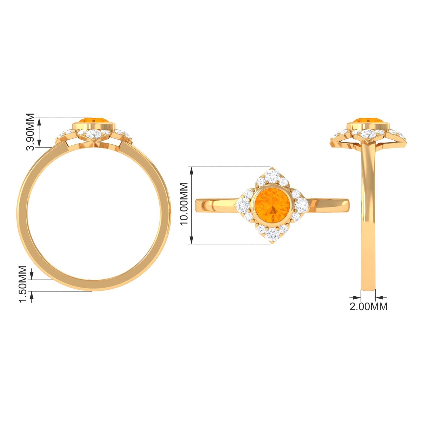 Bezel Set Orange Fire Opal Flower Engagement Ring with Diamond