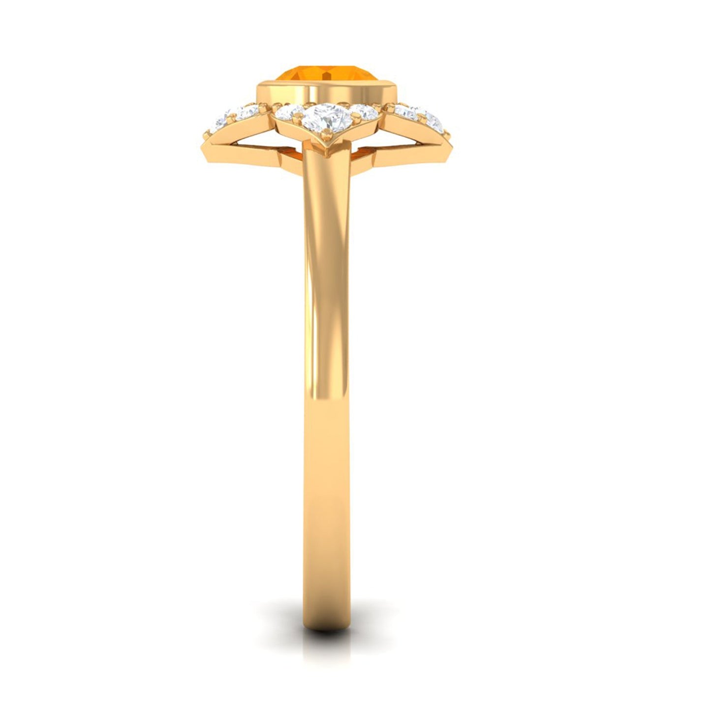 Bezel Set Orange Fire Opal Flower Engagement Ring with Diamond